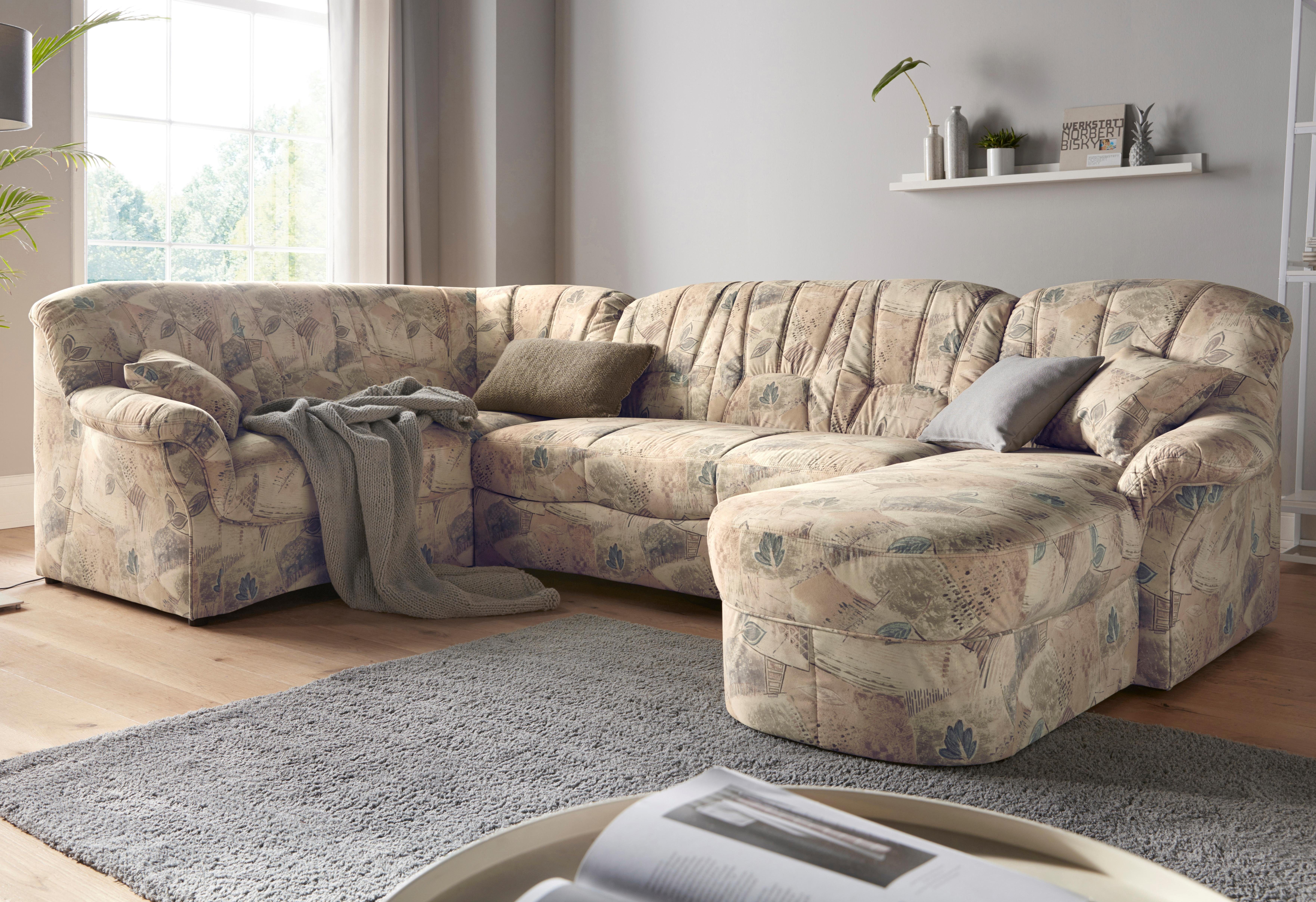 DOMO collection Zithoek Bahia met veel ruimte, tijdloos design, U-vorm bruin, zithoeken, Récamier rechts, Zonder slaapfunctie
