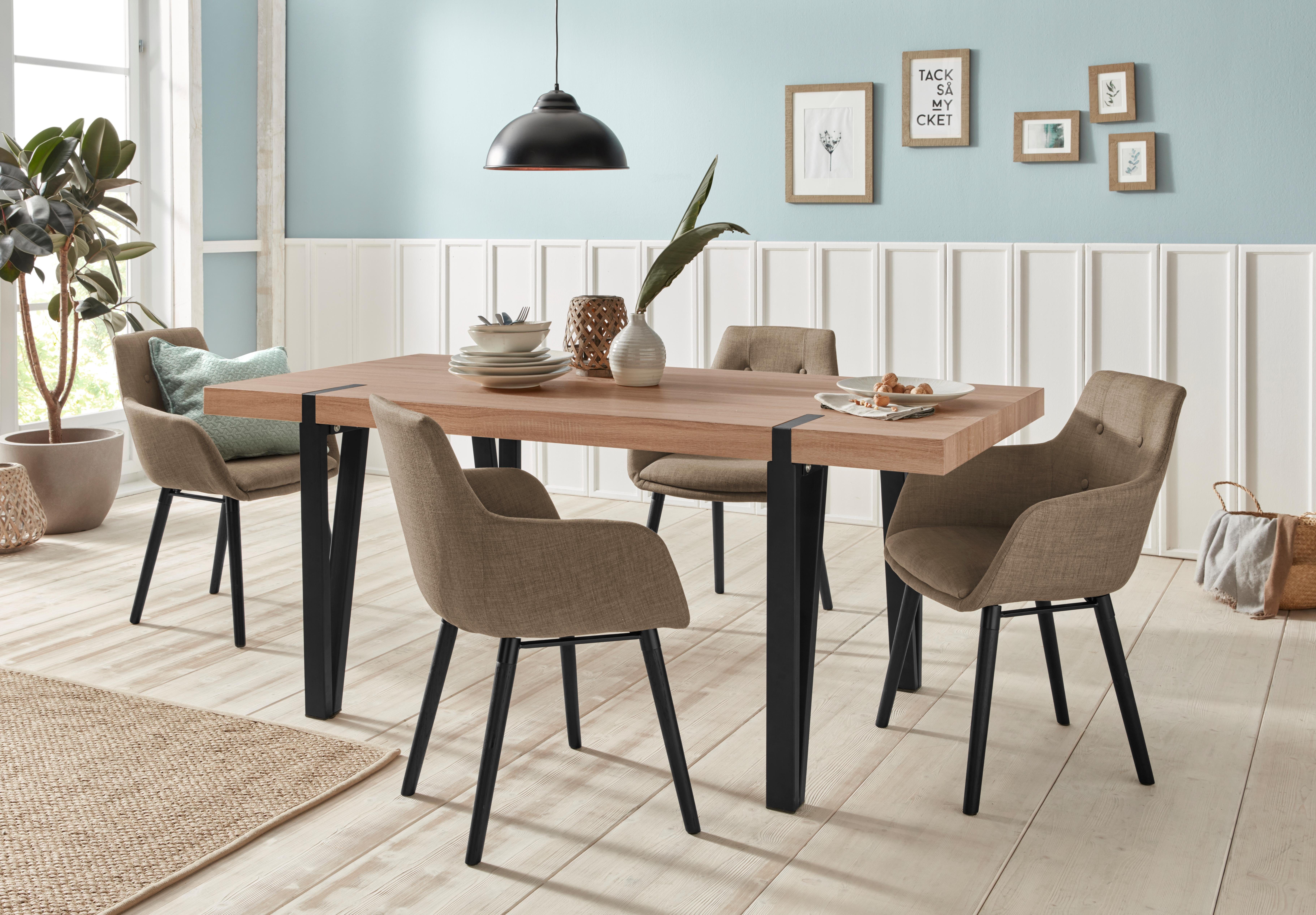 Home affaire Stoel met armleuningen Bradford (1 of 2 stuks), overtrekstof in weefstof, frame van eiken massief hout (set)