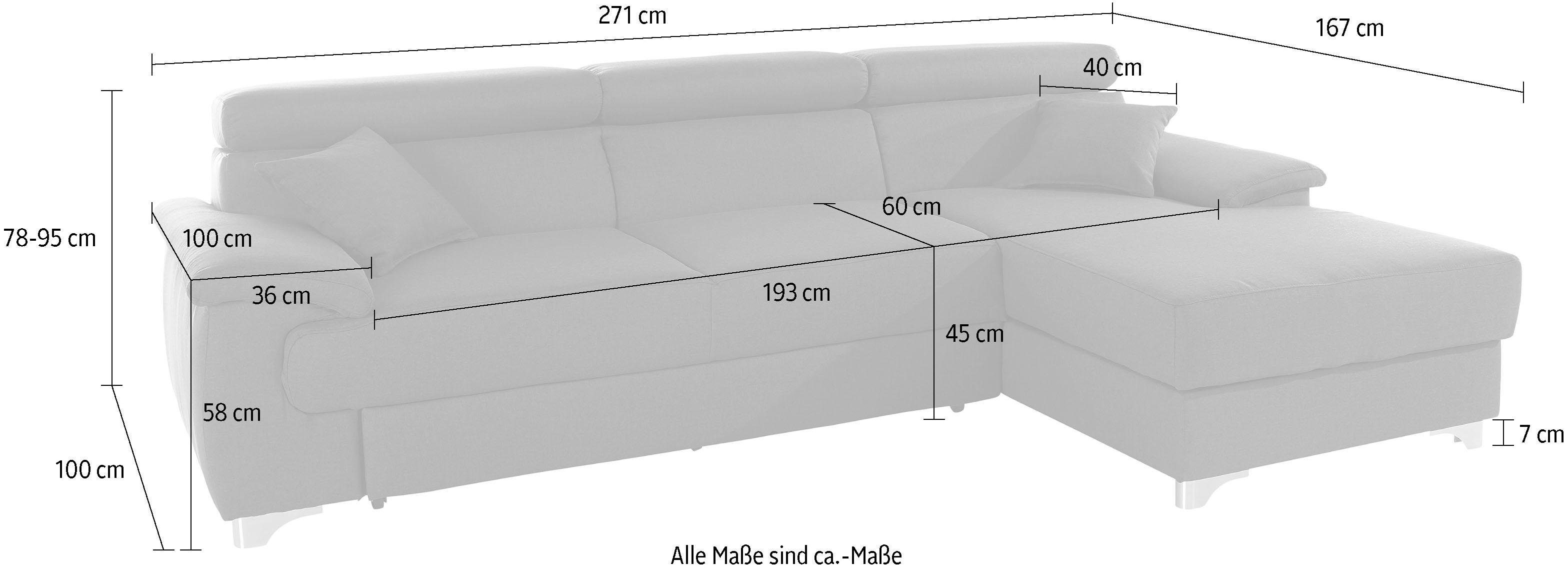 DOMO collection Hoekbank Mira L-vorm naar keuze met bedfunctie en bedkast, elegant en modern