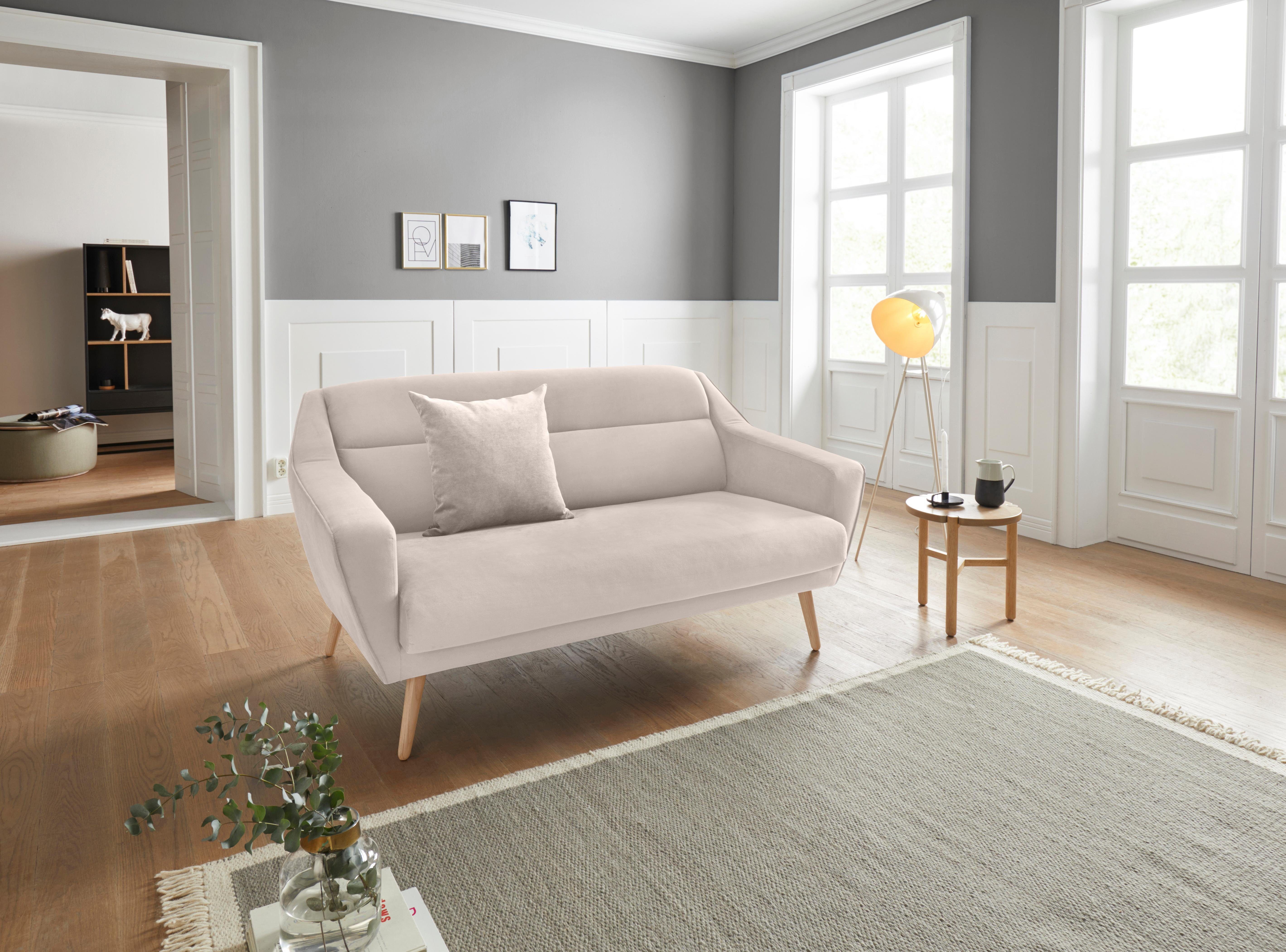 andas 2-zitsbank Bille met naad in het rugkussen en eikenhouten poten, design by morten georgsen beige, 2-zitsbanken