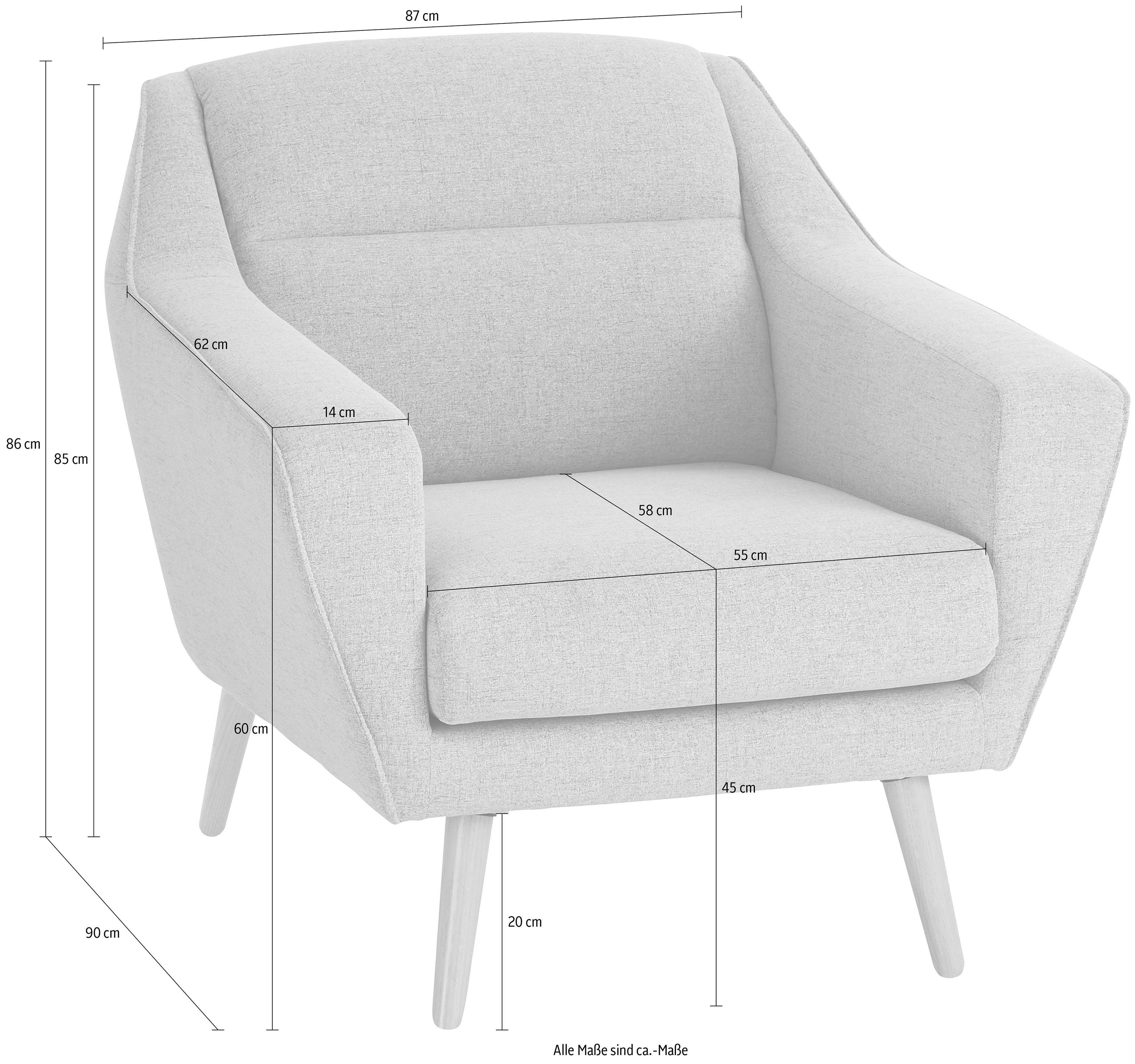 andas Fauteuil Bille met naad in het rugkussen en eikenhouten poten, design by morten georgsen