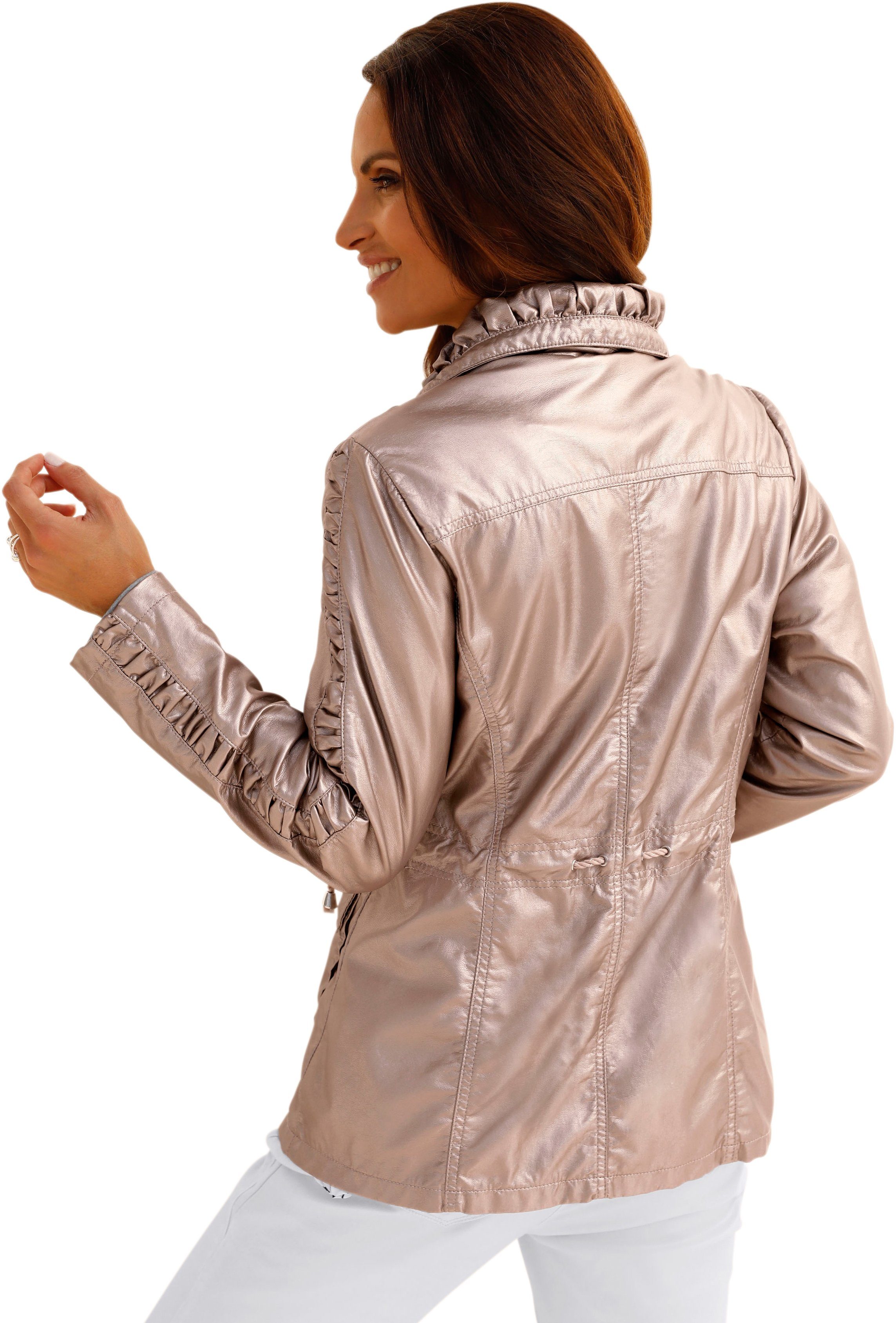 Mainpol imitatieleren jas met expressief glanzende coating in lichtpink metallic Mainpol imitatieleren jas met expressief glanzende coating in lichtpink metallic