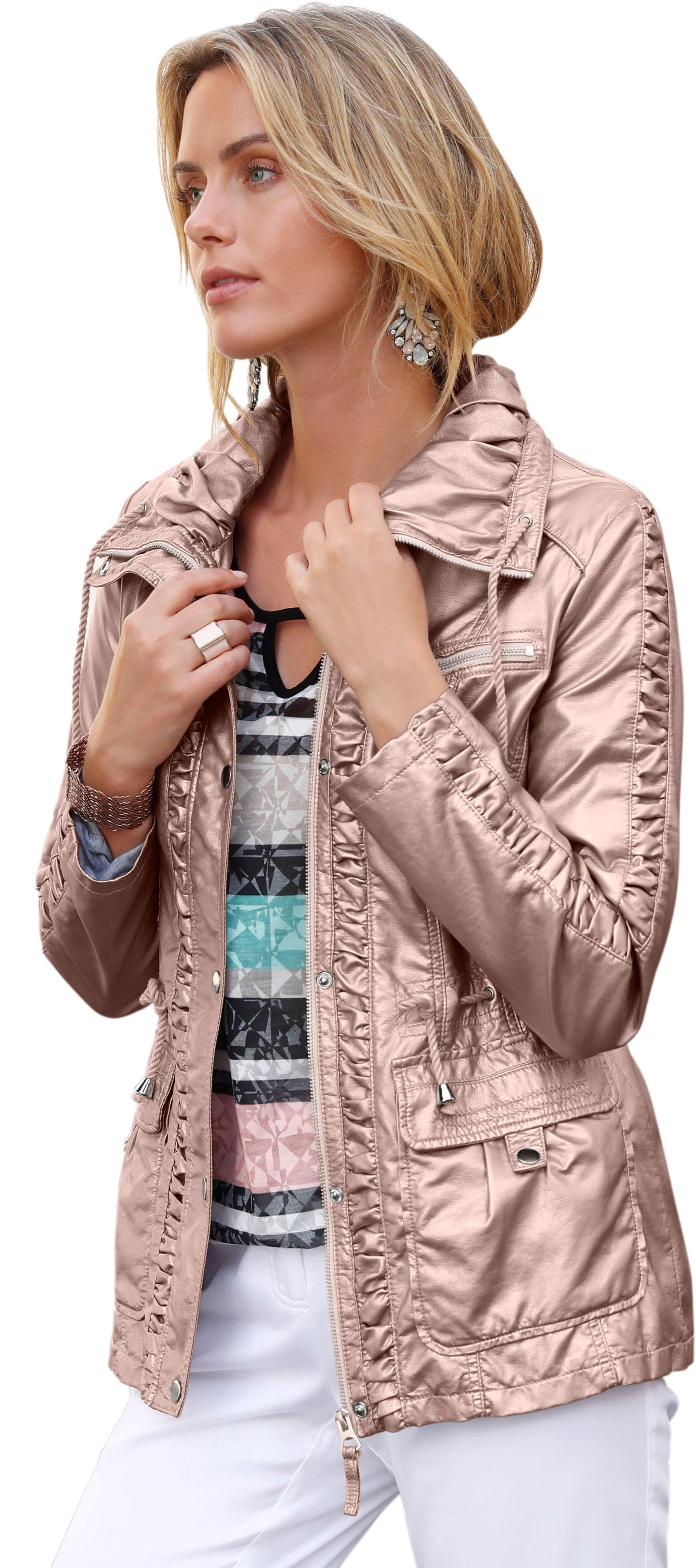 Mainpol imitatieleren jas met expressief glanzende coating in lichtpink metallic Mainpol imitatieleren jas met expressief glanzende coating in lichtpink metallic