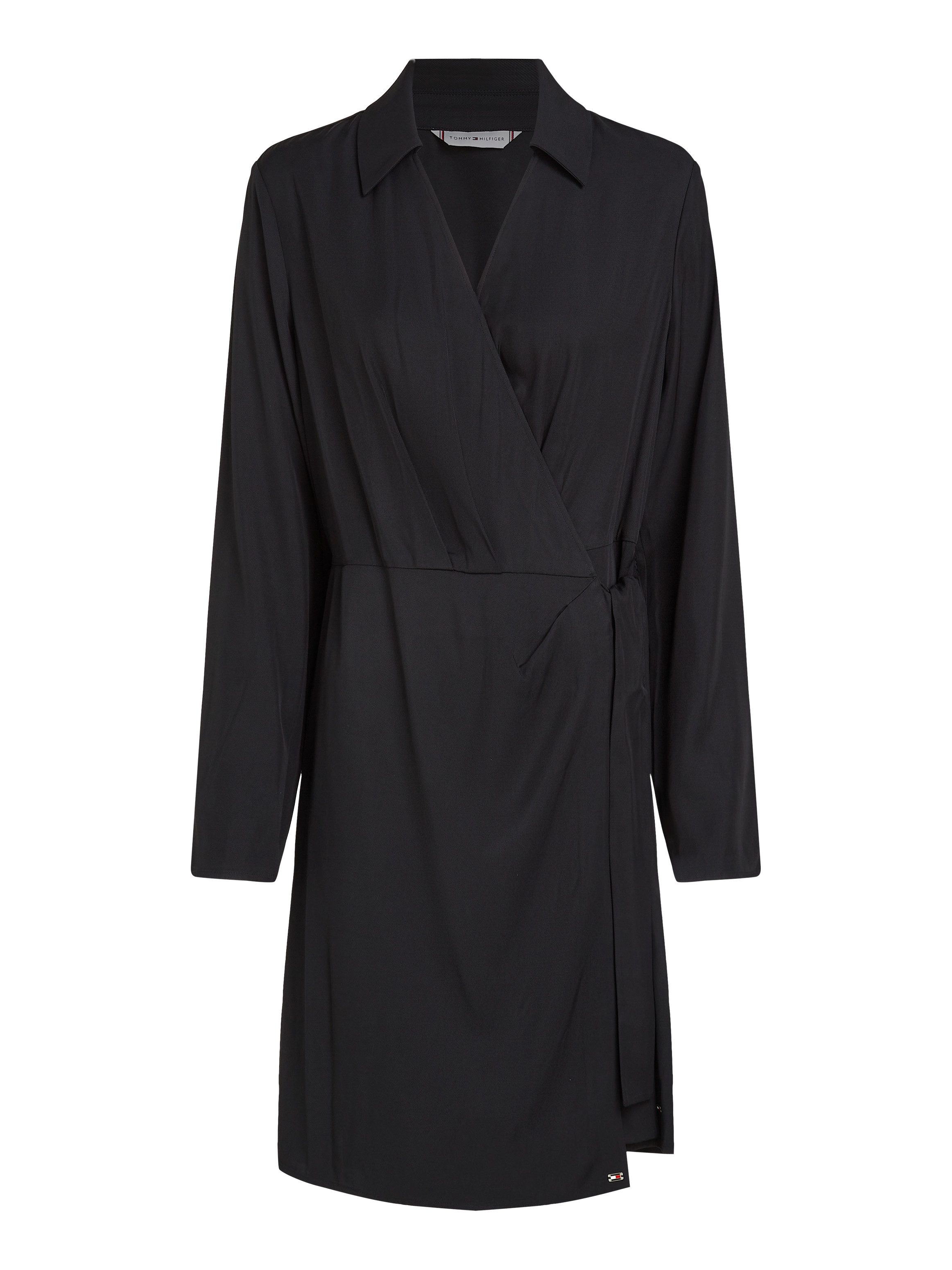 Tommy Hilfiger Wikkeljurk FLUID VIS LS WRAP SHORT DRESS in wikkelontwerp, met metalen label
