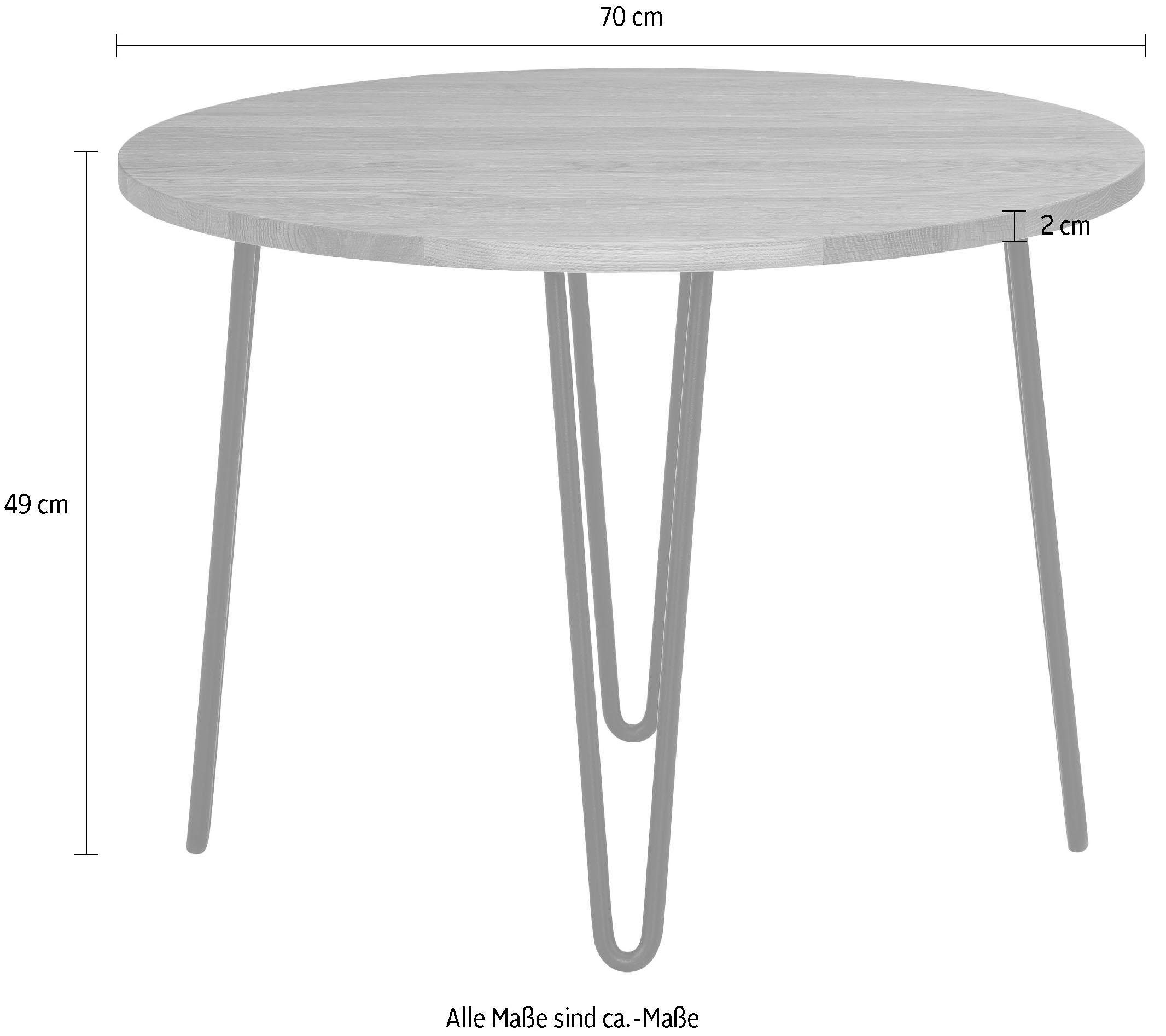 INOSIGN Salontafel Hairpin van massief eiken, met metalen poten, breedte 70 cm.