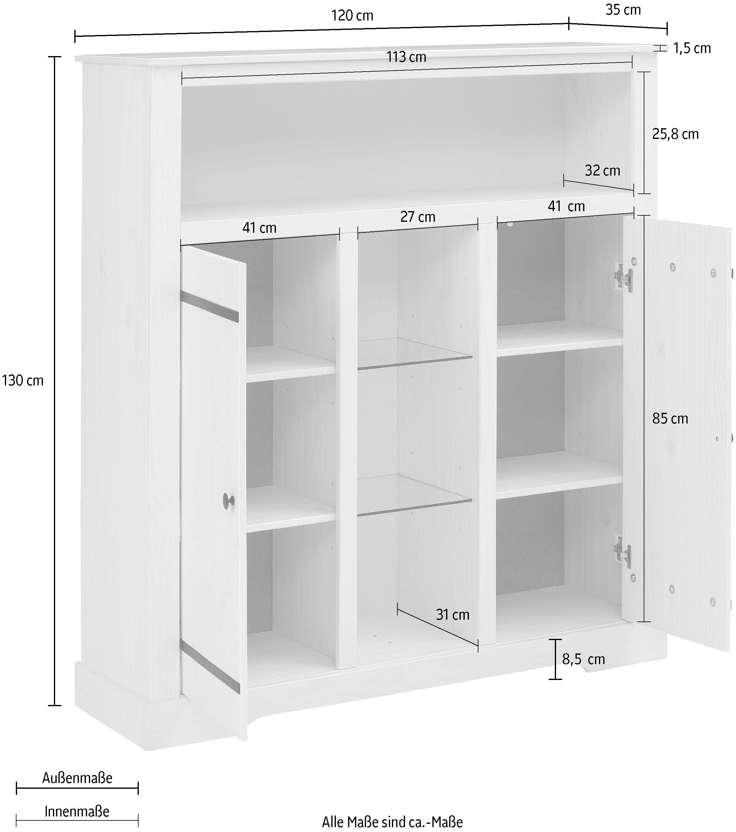 Home affaire Highboard Loki Opbergkast van massief dennenhout, breedte 120 cm
