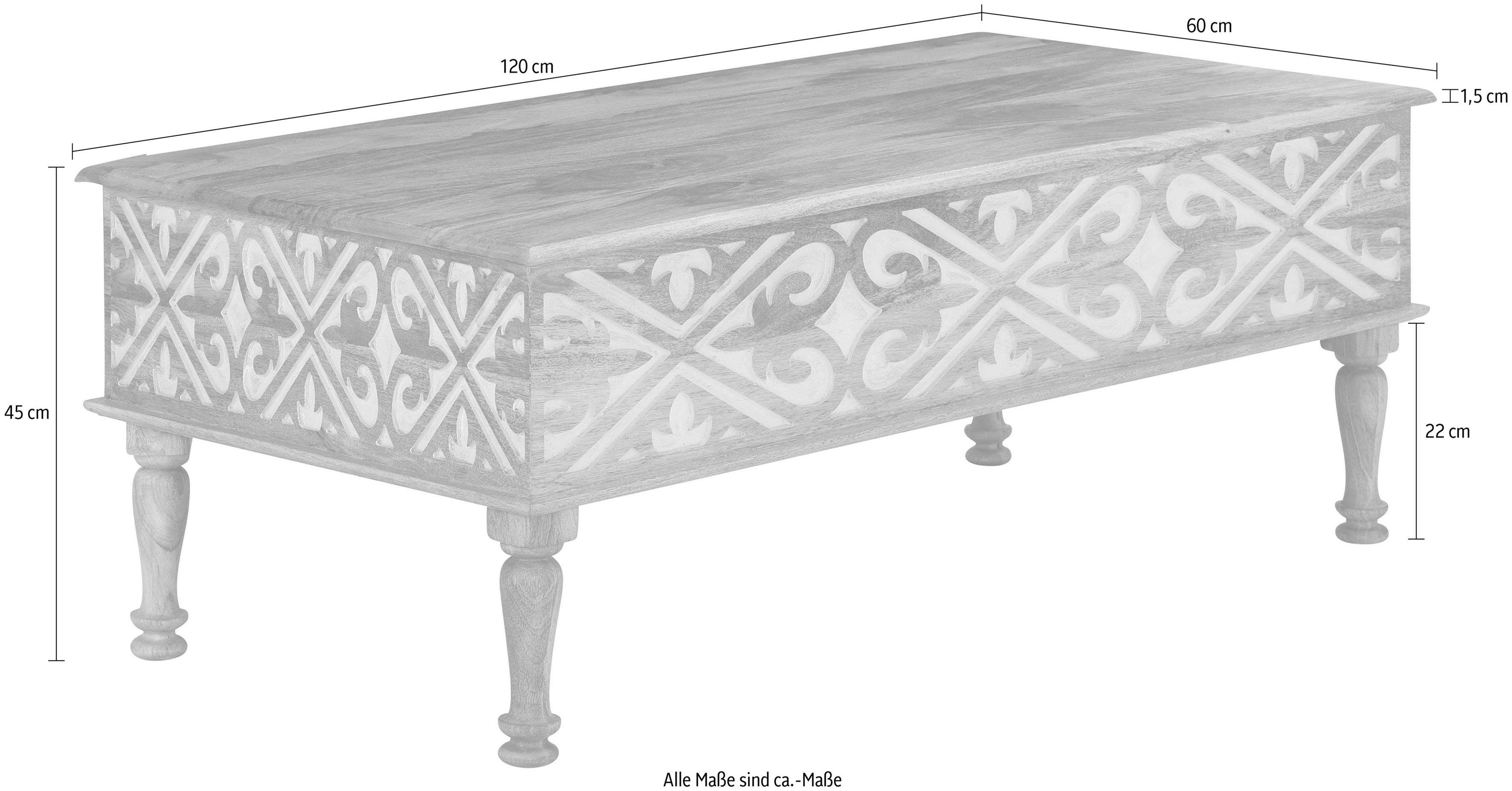 Home affaire Salontafel Spring van massief mangohout met gedetailleerde snijwerk, breedte 120 cm