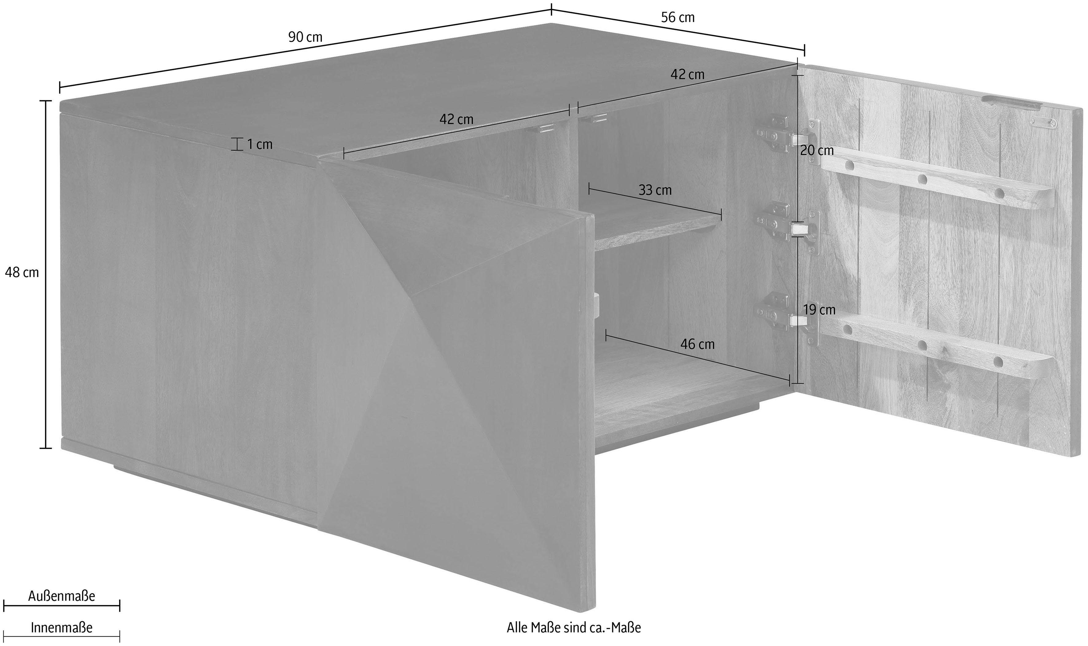 Home affaire Salontafel Diamond van massief mangohout in 3d-look op de buitenkanten, breedte 90 cm