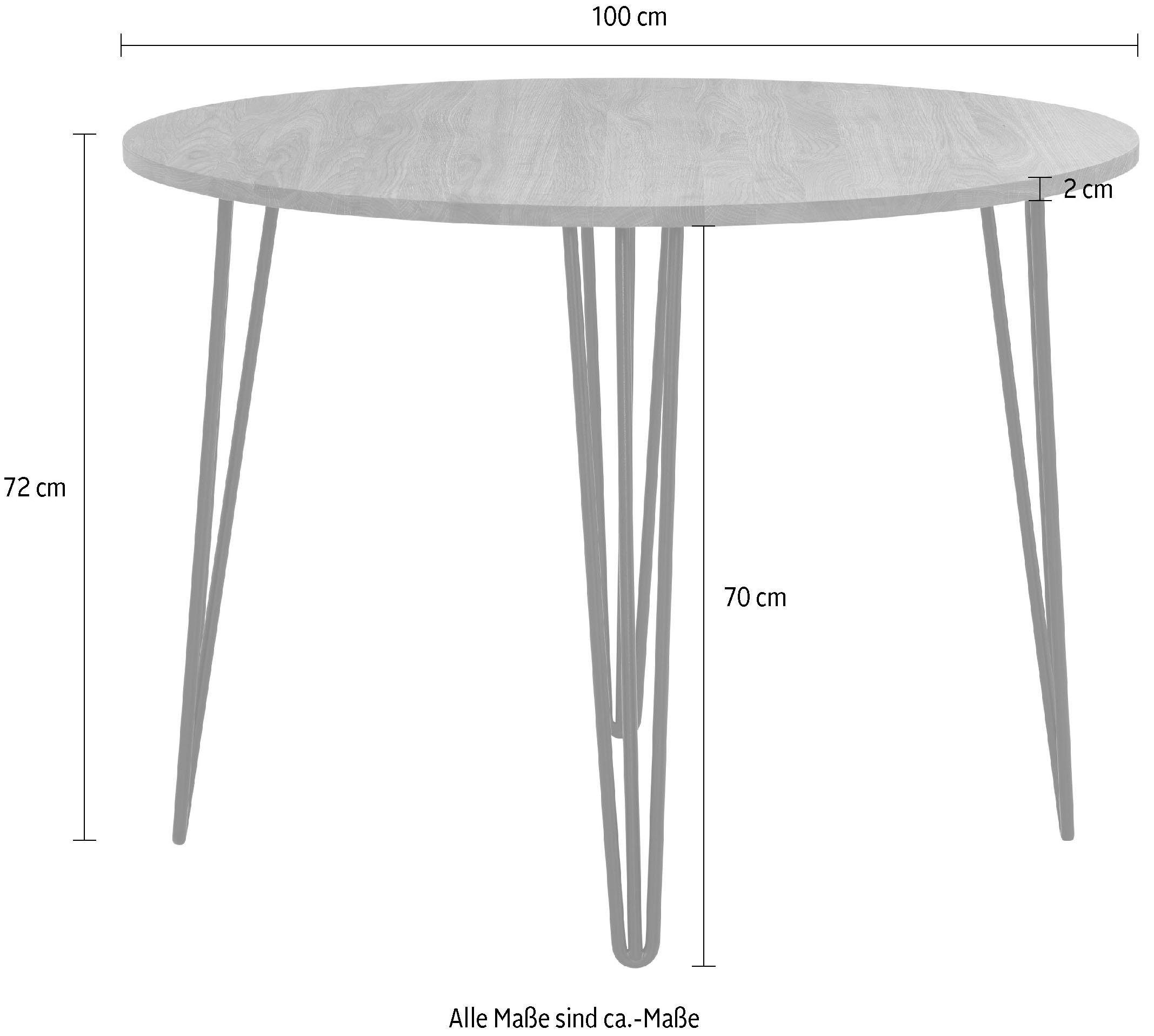 Home affaire Eettafel Hairpin van massief eiken, met metalen poten, breedte 100 cm