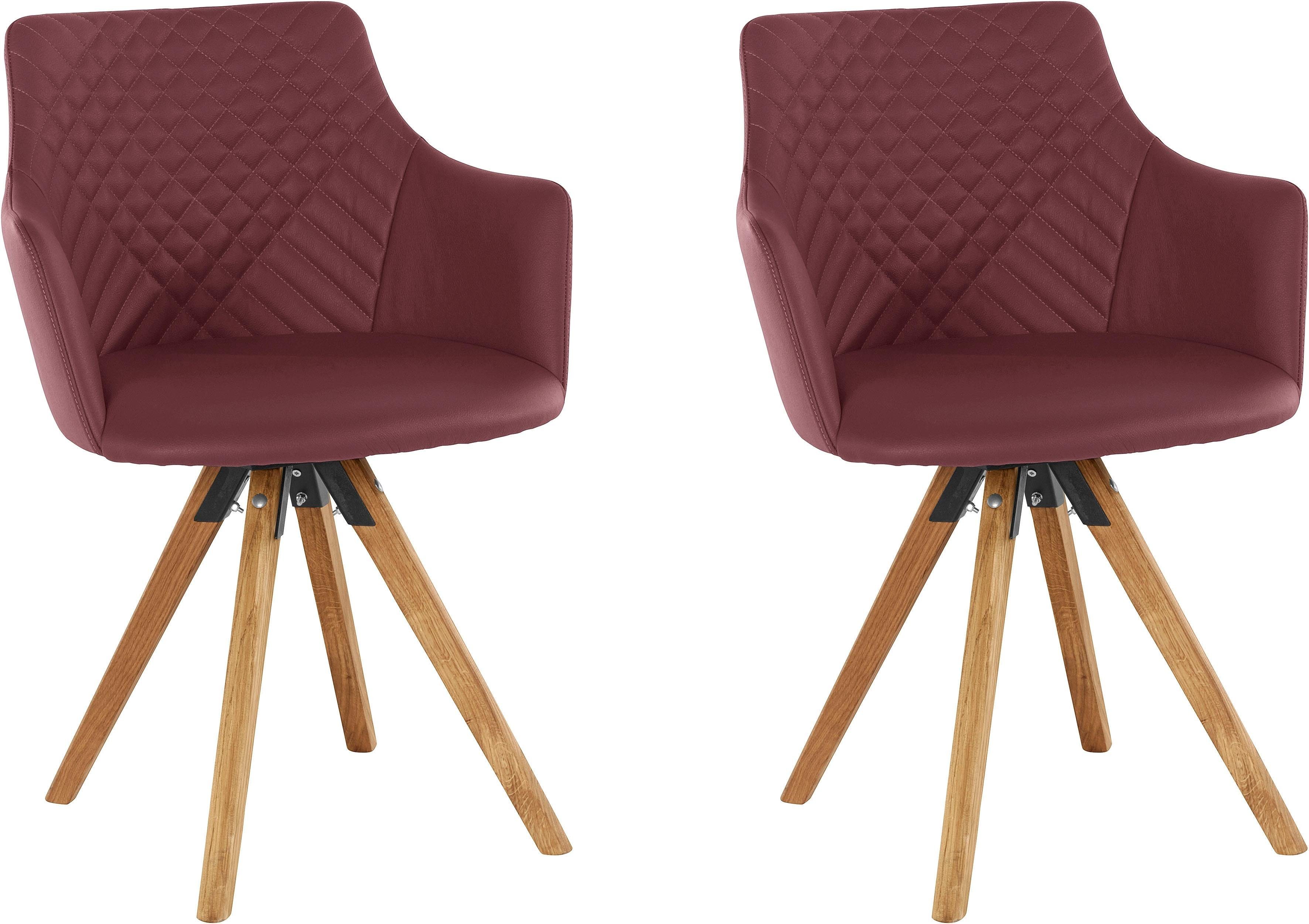 Home affaire Stoel met armleuningen LISABON met draaifunctie, bekleding van leer, frame van eiken massief hout geolied (set, 2 stuks)