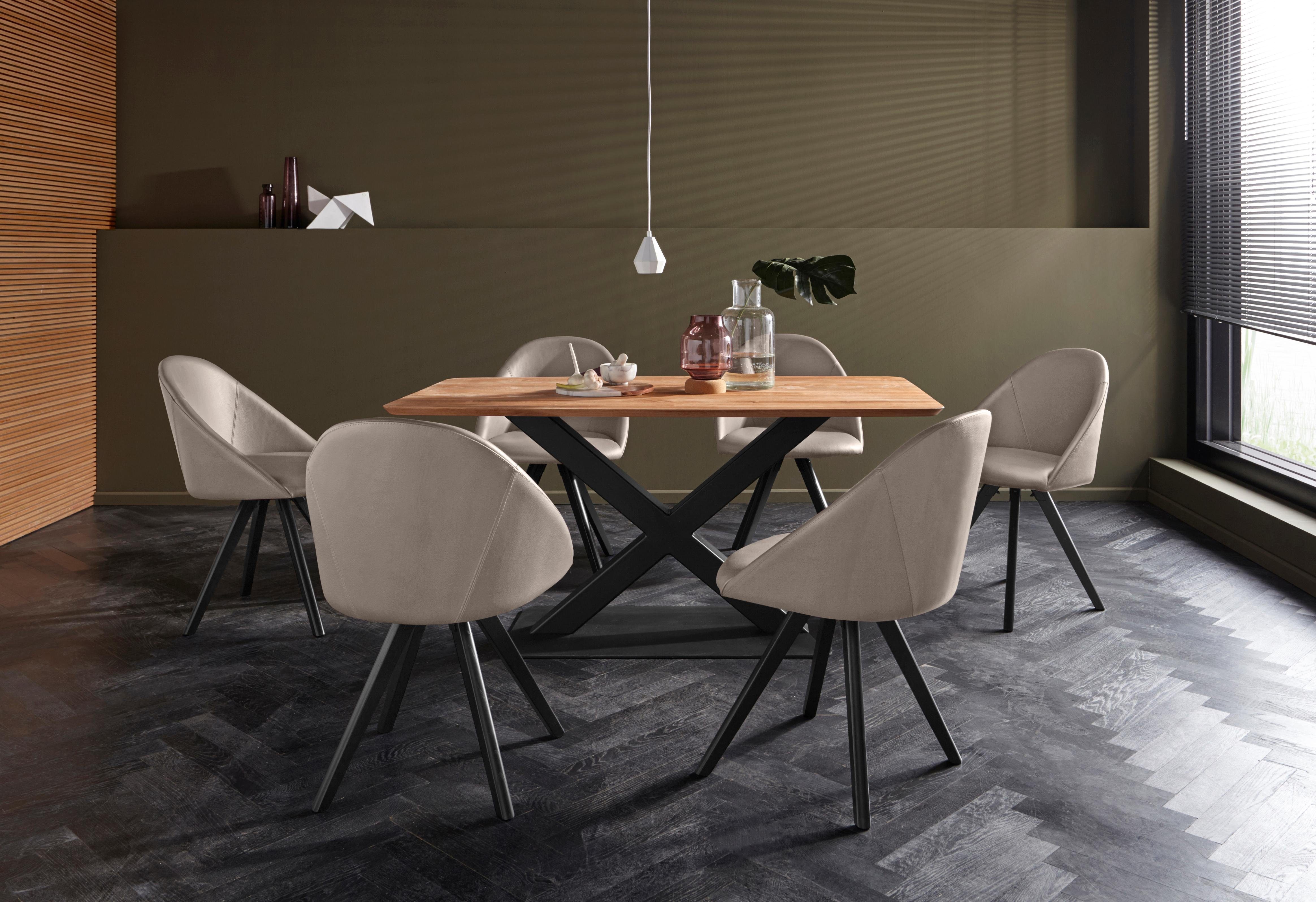 Home affaire Stoel met 4 poten LOTOS Bekleding van echt leer en frame van eiken massief hout (set, 2 stuks)