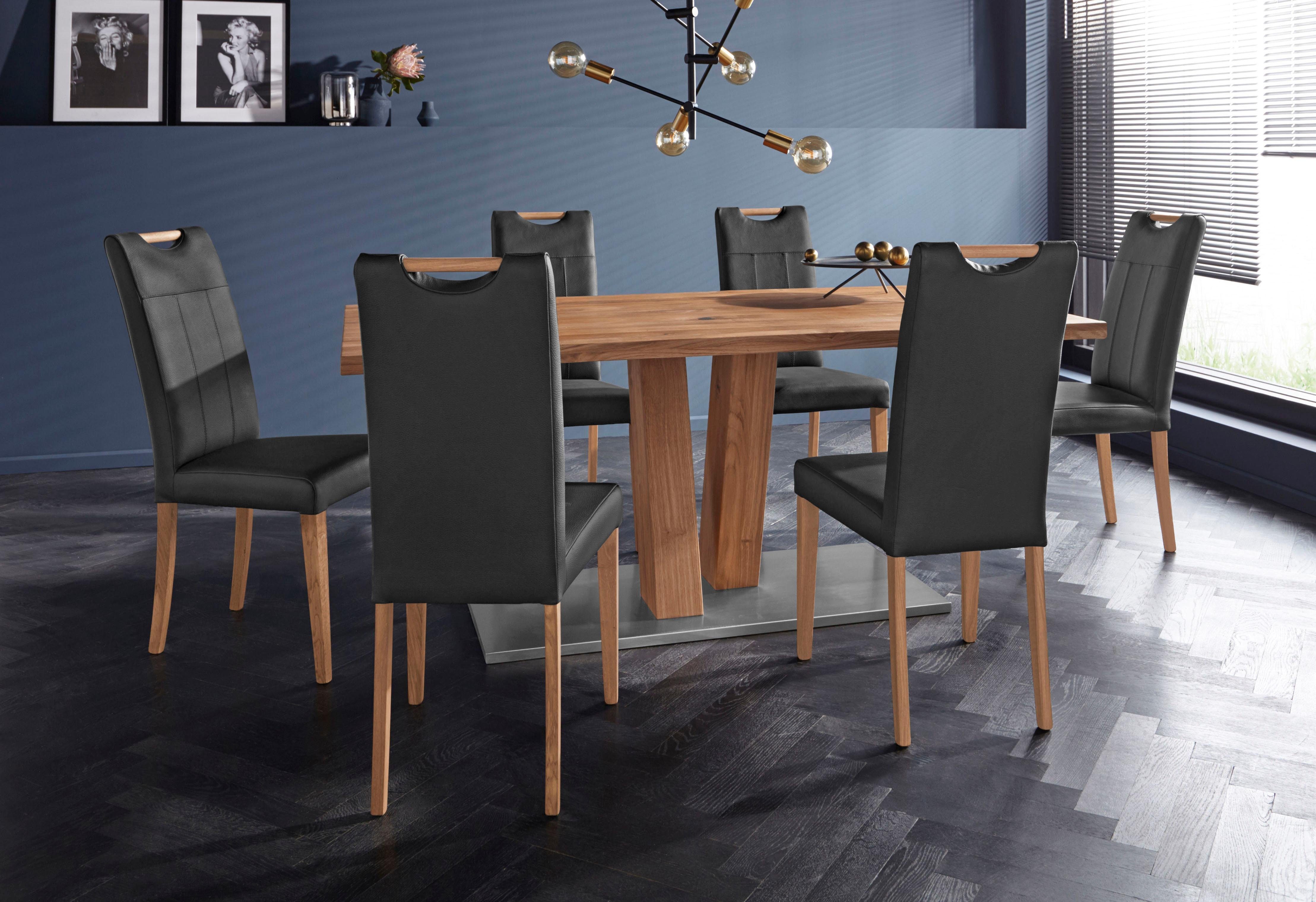 Home affaire Eetkamerstoel Roberta met bekleding van echt leer en frame van eiken massief hout (set, 2 stuks)