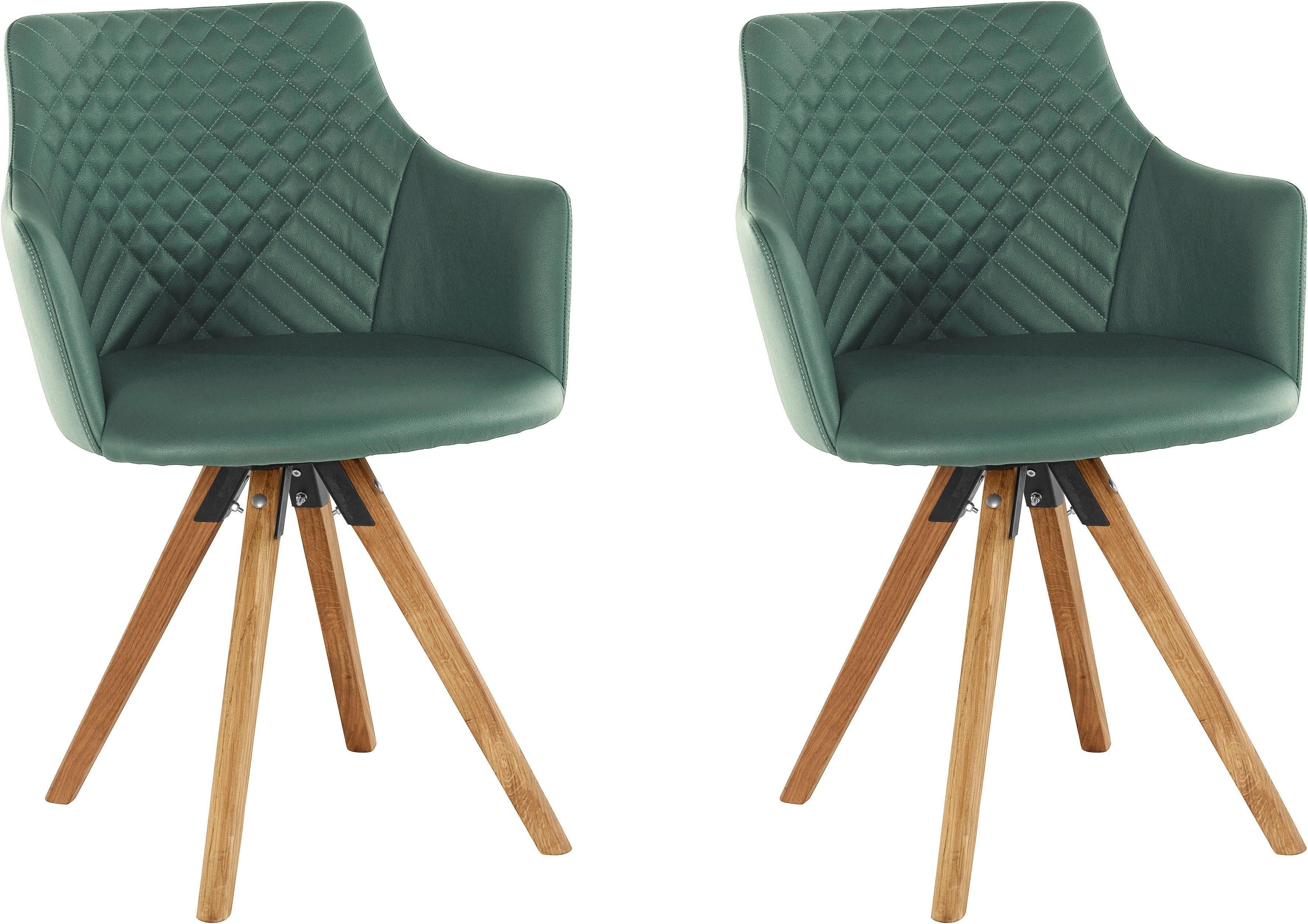 Home affaire Stoel met armleuningen LISABON met draaifunctie, bekleding van leer, frame van eiken massief hout geolied (set, 2 stuks)