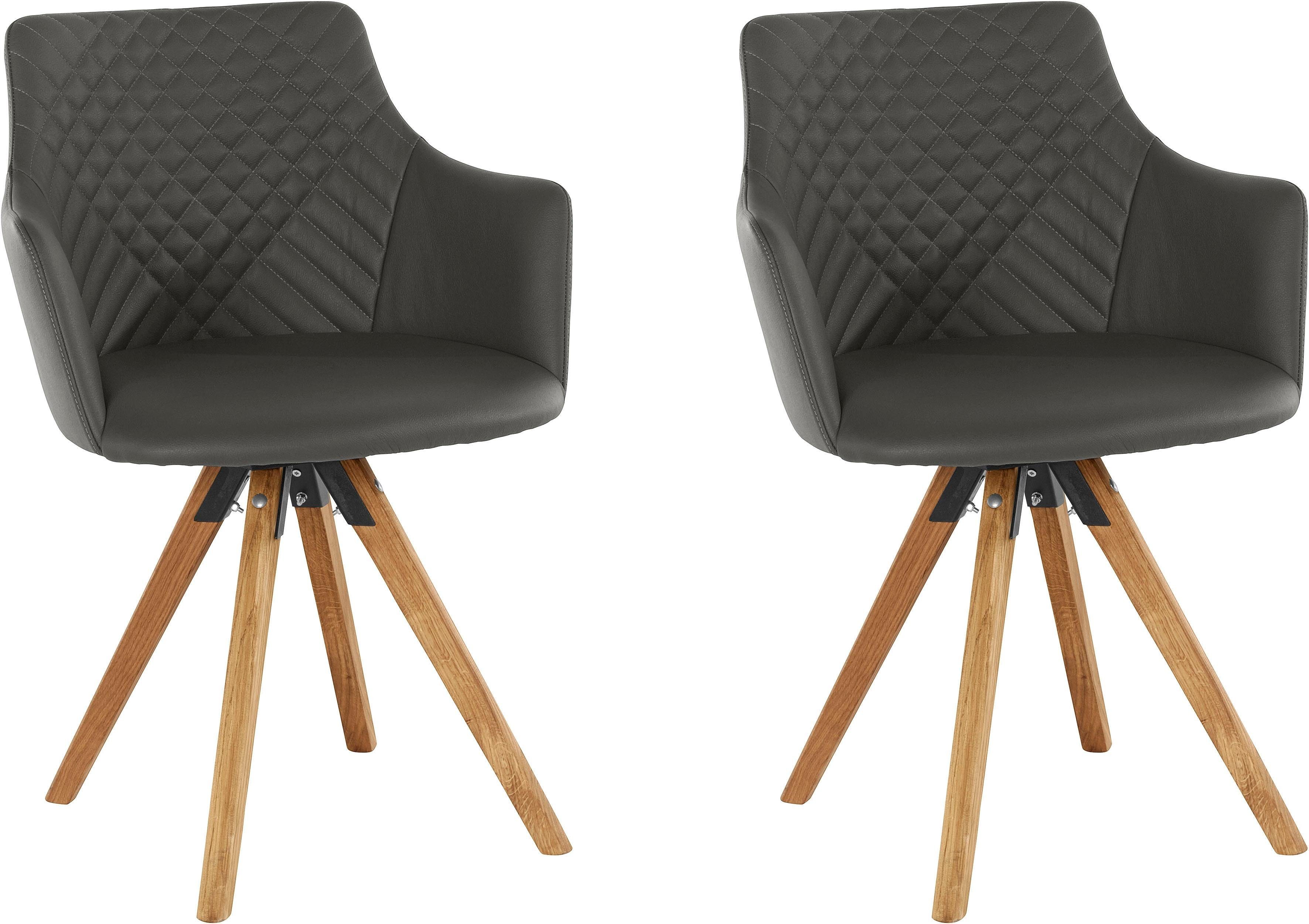 Home affaire Stoel met armleuningen LISABON met draaifunctie, bekleding van leer, frame van eiken massief hout geolied (set, 2 stuks)