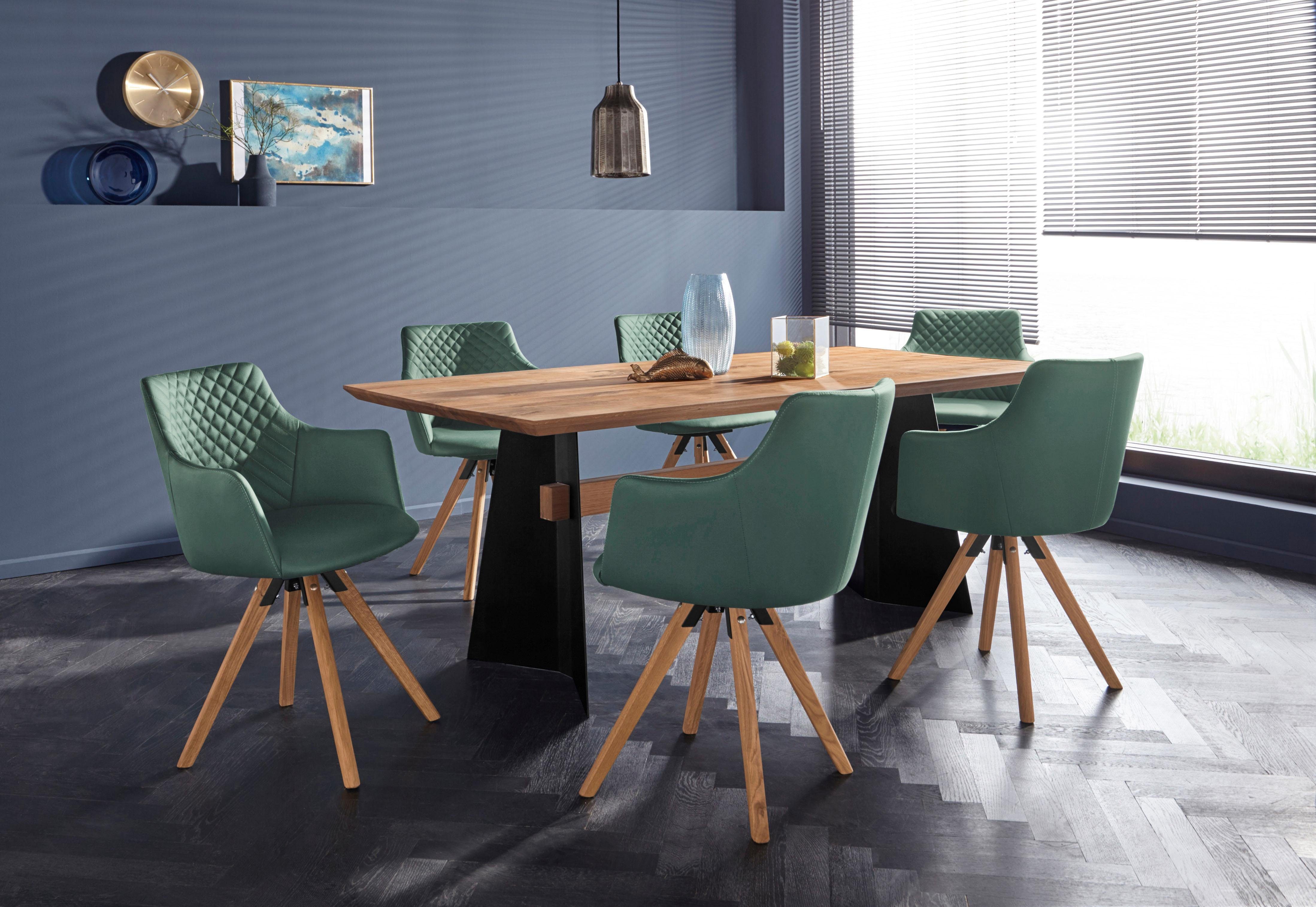 Home affaire Stoel met armleuningen LISABON met draaifunctie, bekleding van leer, frame van eiken massief hout geolied (set, 2 stuks)