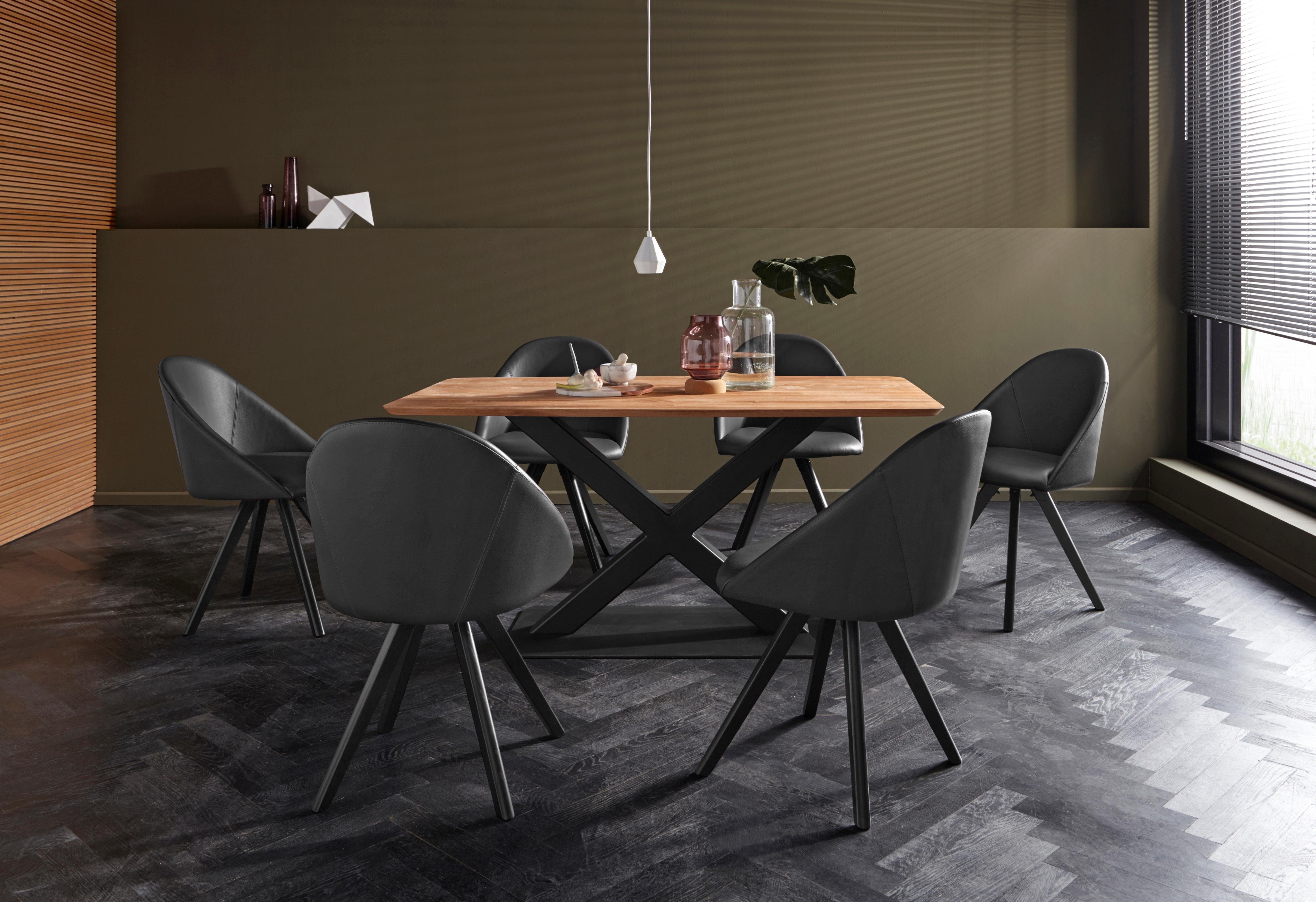 Home affaire Stoel met 4 poten LOTOS Bekleding van echt leer en frame van eiken massief hout (set, 2 stuks)