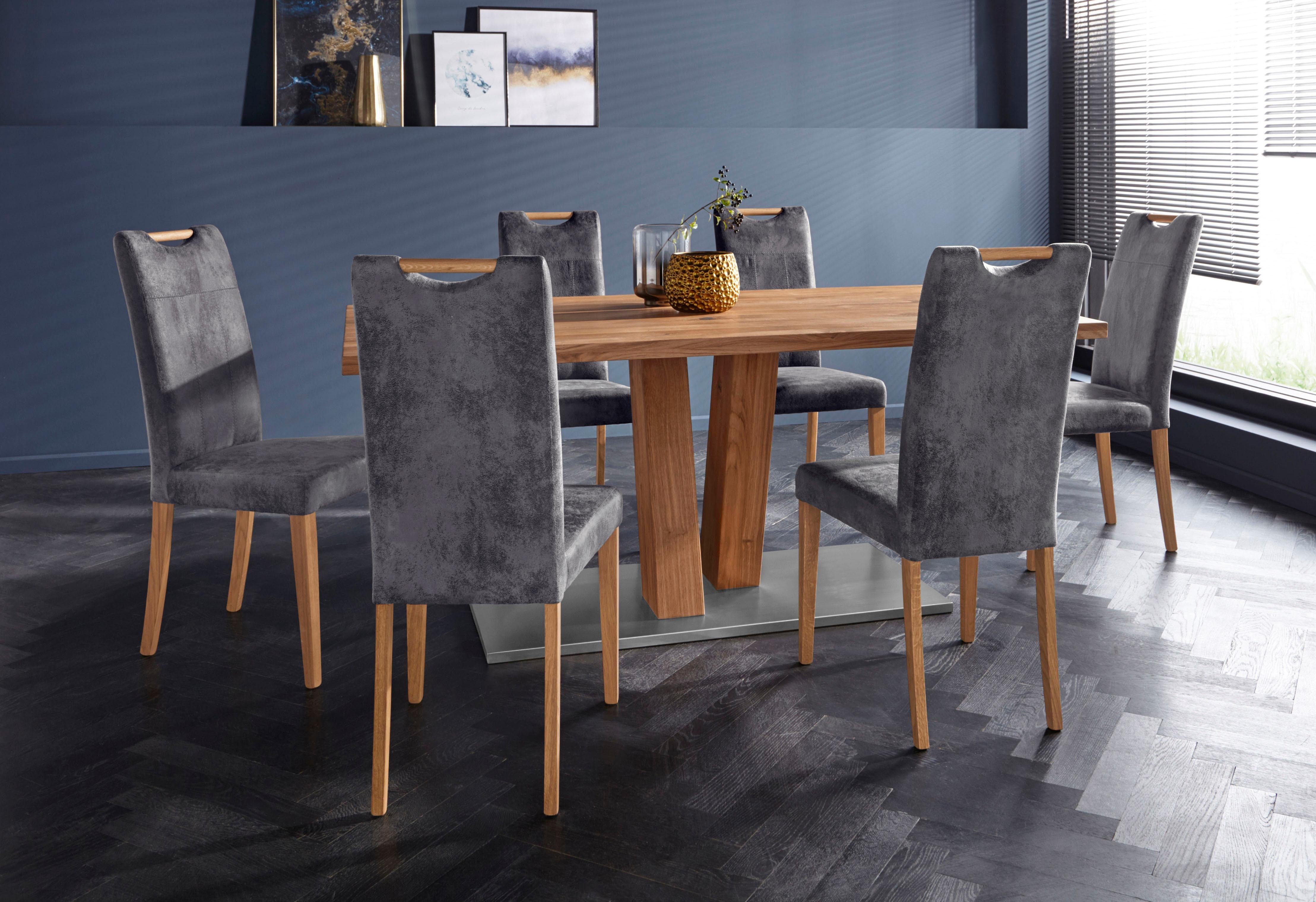 Home affaire Eetkamerstoel Roberta gestoffeerde stoel, massief eiken frame (set, 2 stuks)