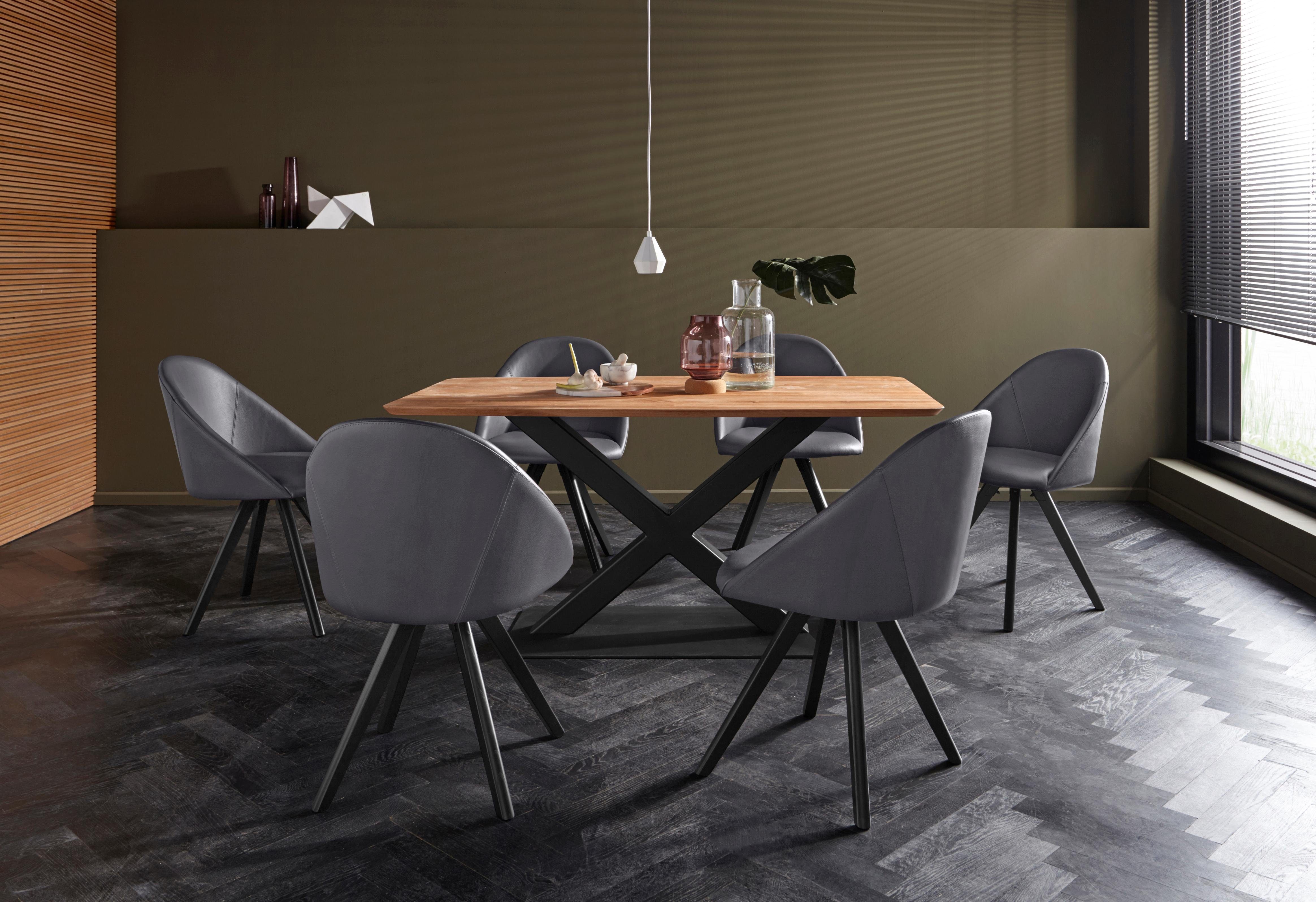 Home affaire Stoel met 4 poten LOTOS Bekleding van echt leer en frame van eiken massief hout (set, 2 stuks)