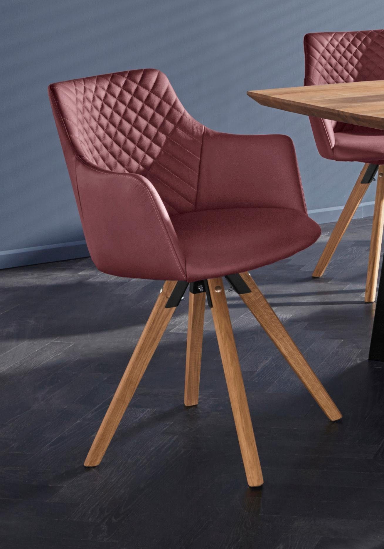 Home affaire Stoel met armleuningen LISABON met draaifunctie, bekleding van leer, frame van eiken massief hout geolied (set, 2 stuks) 4 poot stoelen