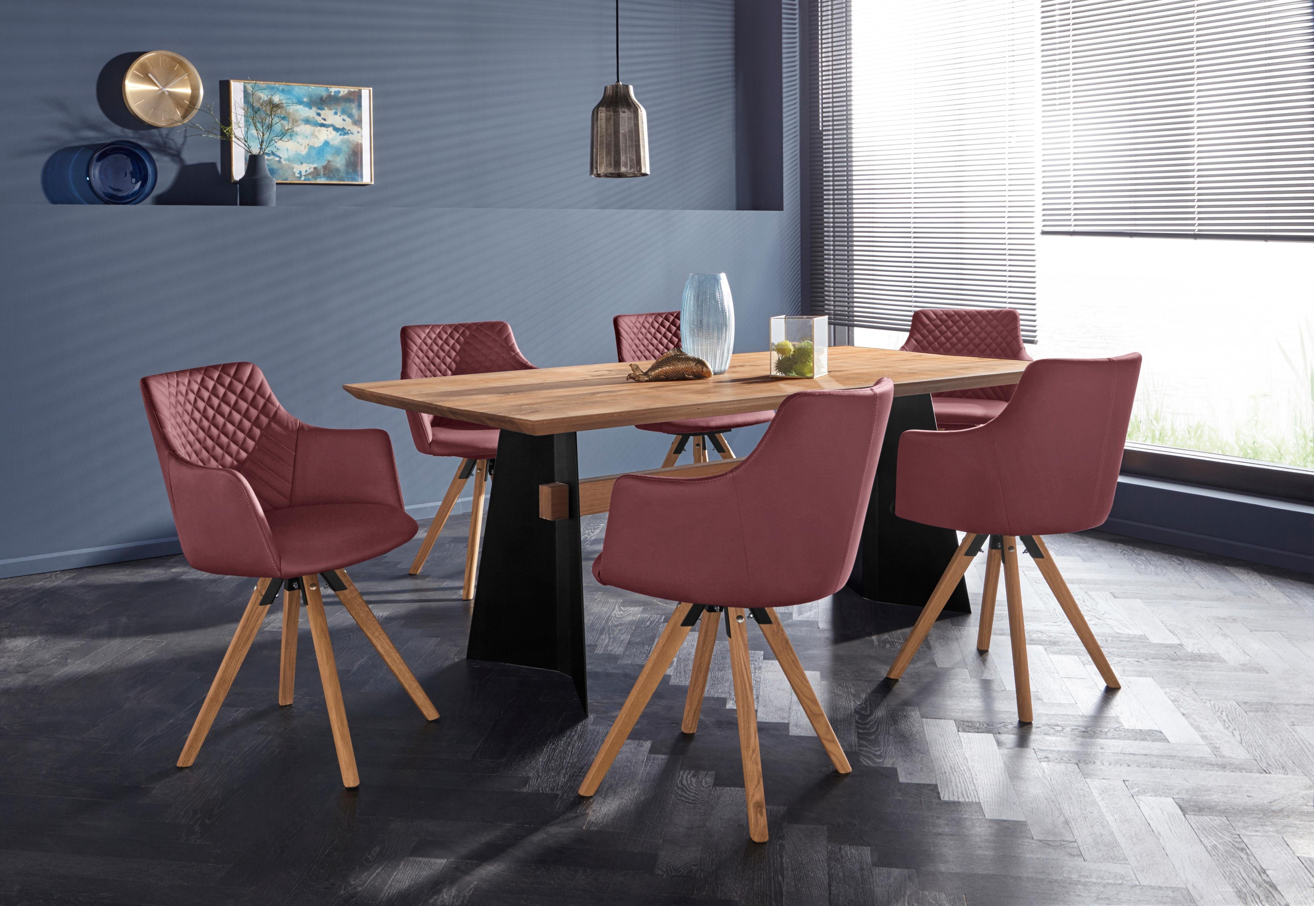 Home affaire Stoel met armleuningen LISABON met draaifunctie, bekleding van leer, frame van eiken massief hout geolied (set, 2 stuks)