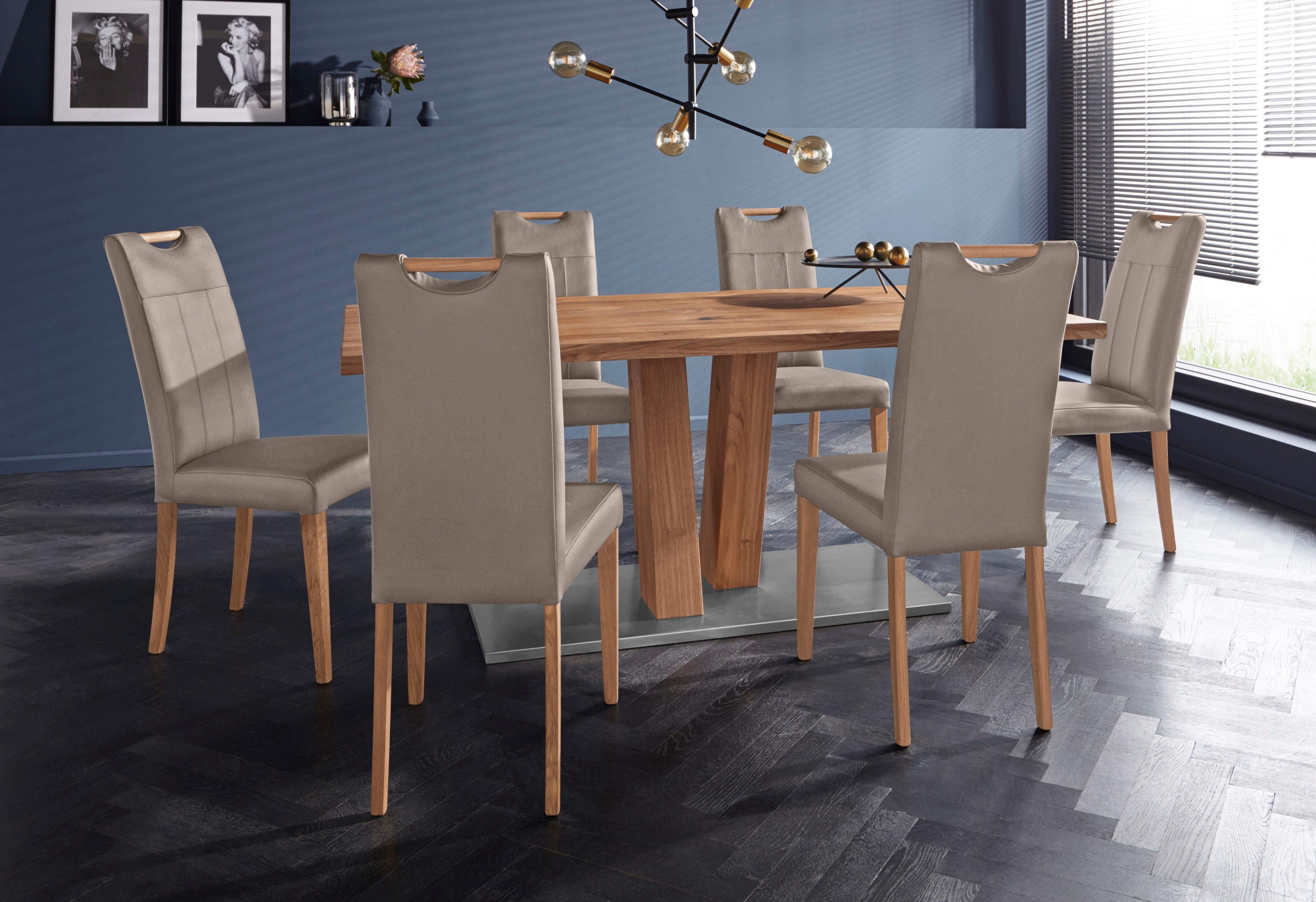 Home affaire Eetkamerstoel Roberta met bekleding van echt leer en frame van eiken massief hout (set, 2 stuks)
