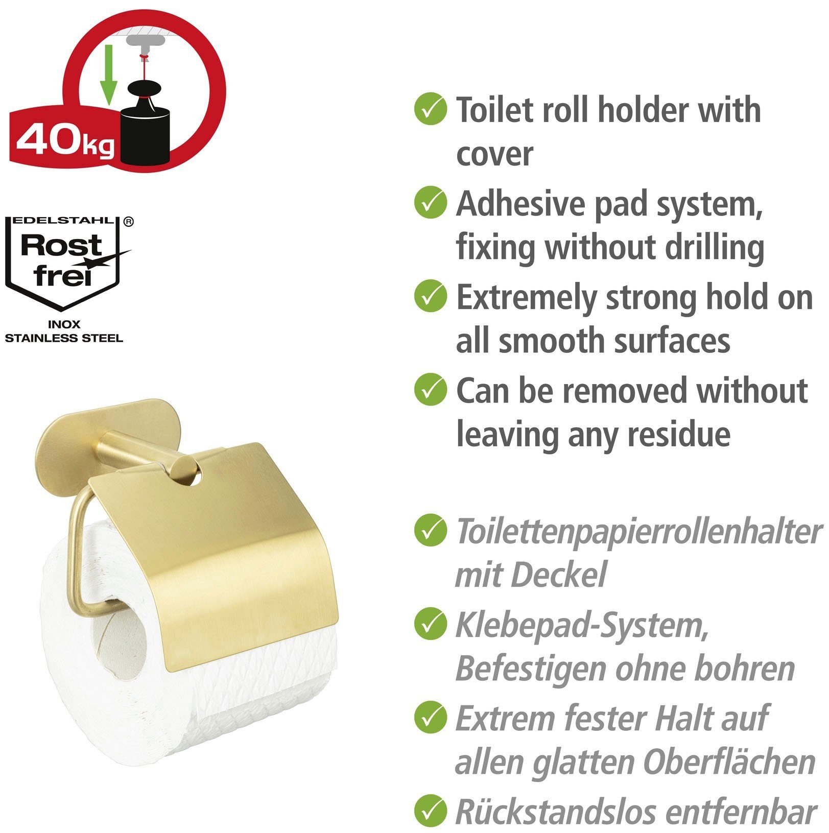 WENKO Toiletrolhouder Turbo-Loc® met deksel, bevestigen zonder boren