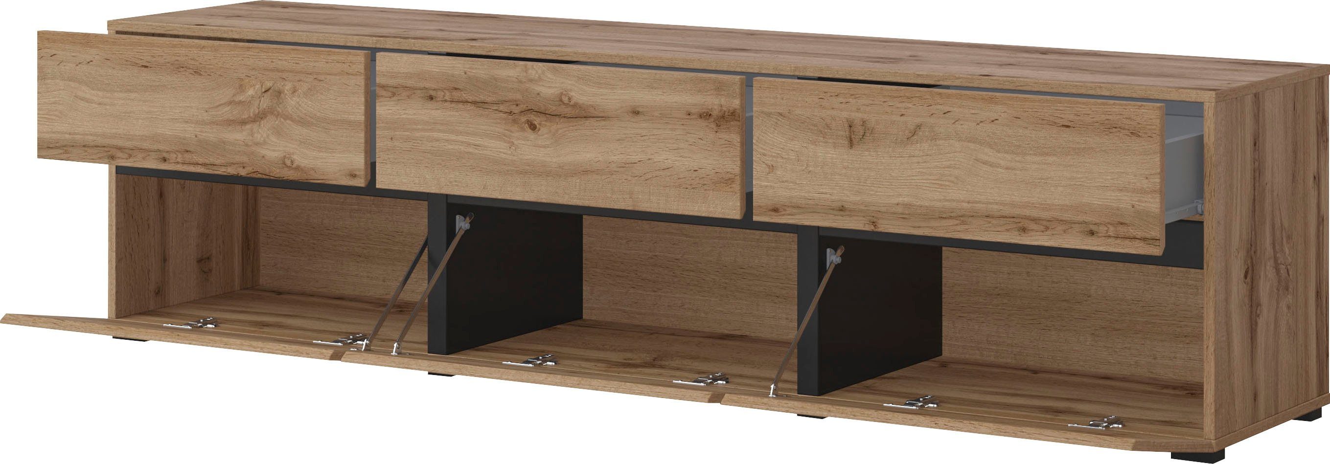 INOSIGN Tv-meubel Cross, moderne greeploze TV-kast,3 kleppen/3 laden Breedte 180 cm, TV-kast met veel bergruimte, TV-board