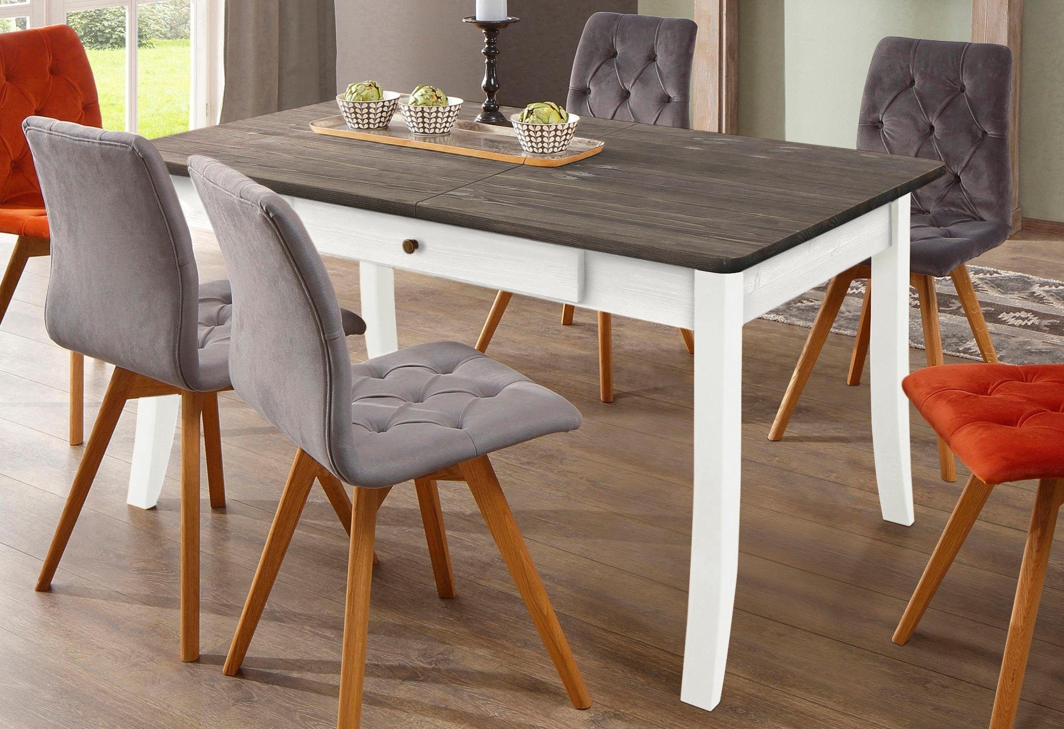 Home affaire Eettafel PALERMO met uitschuiffunctie en 2 laden, fsc gecertificeerd eettafels maat 140 cm x 75 cm x 90 cm wit