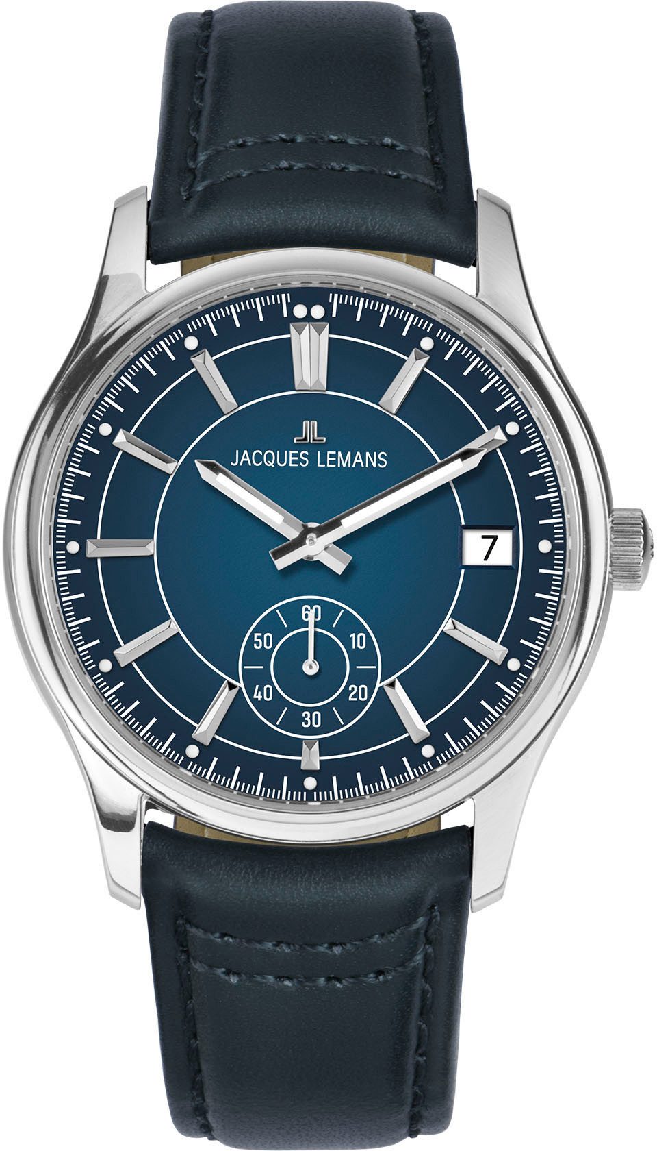 Jacques Lemans Kwartshorloge Derby Polshorloge, herenhorloge, roestvrijstalen band, analoog, dag, kleine seconde heren horloges blauw