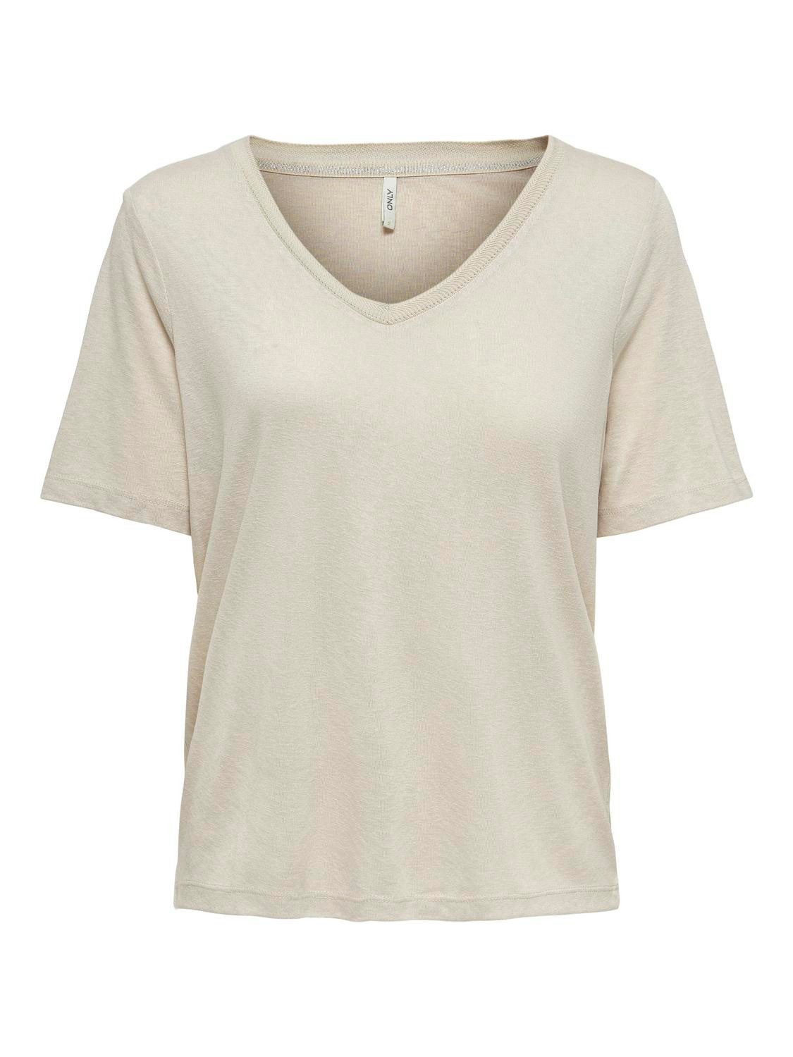Only Shirt met korte mouwen ONLELISE S/S V-NECK TOP JRS NOOS