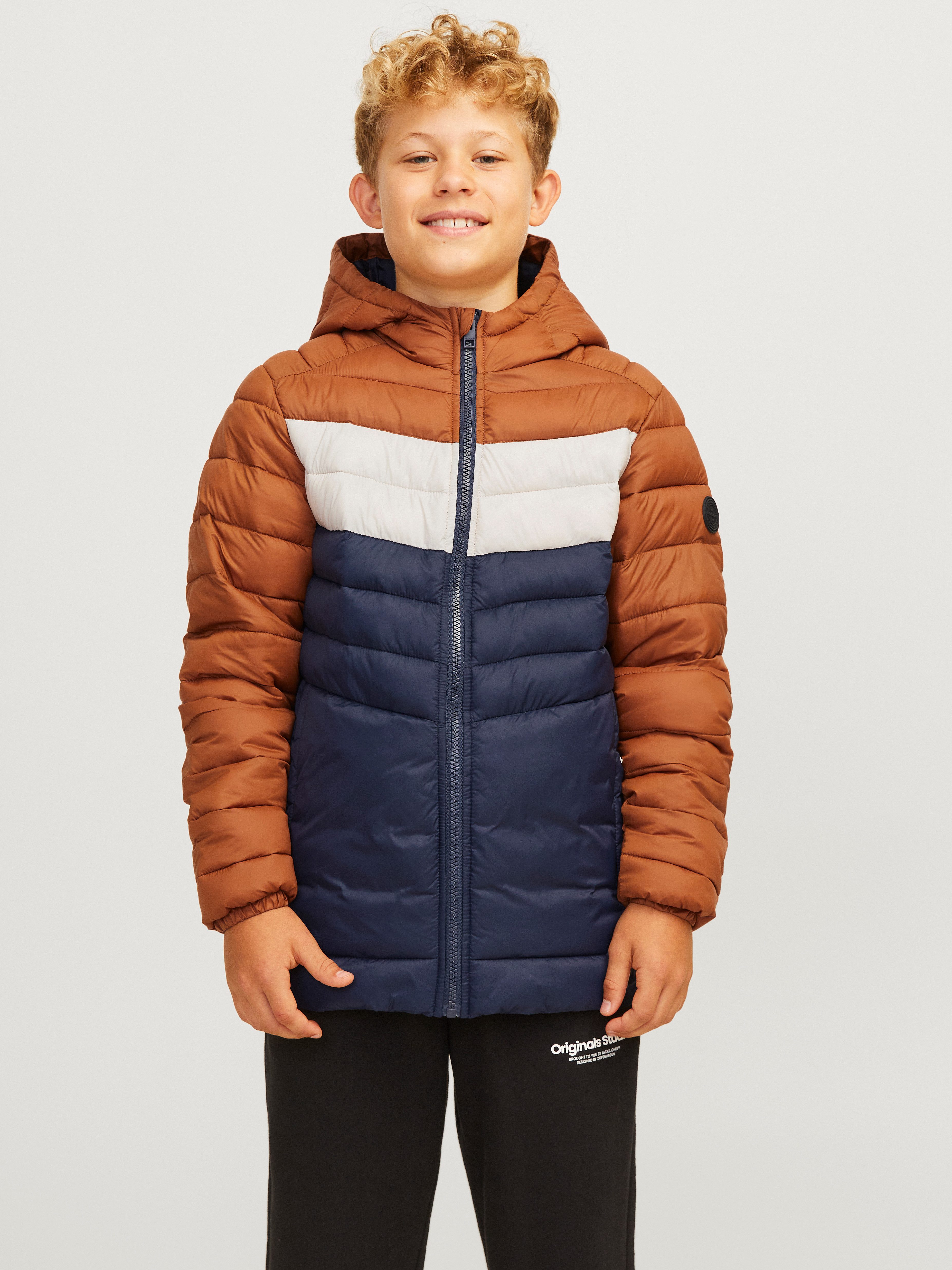 Jack & Jones Junior Gewatteerde jas JJESPRINT PUFFER HOOD NOOS JNR jongens winterjassen maat 140 blauw