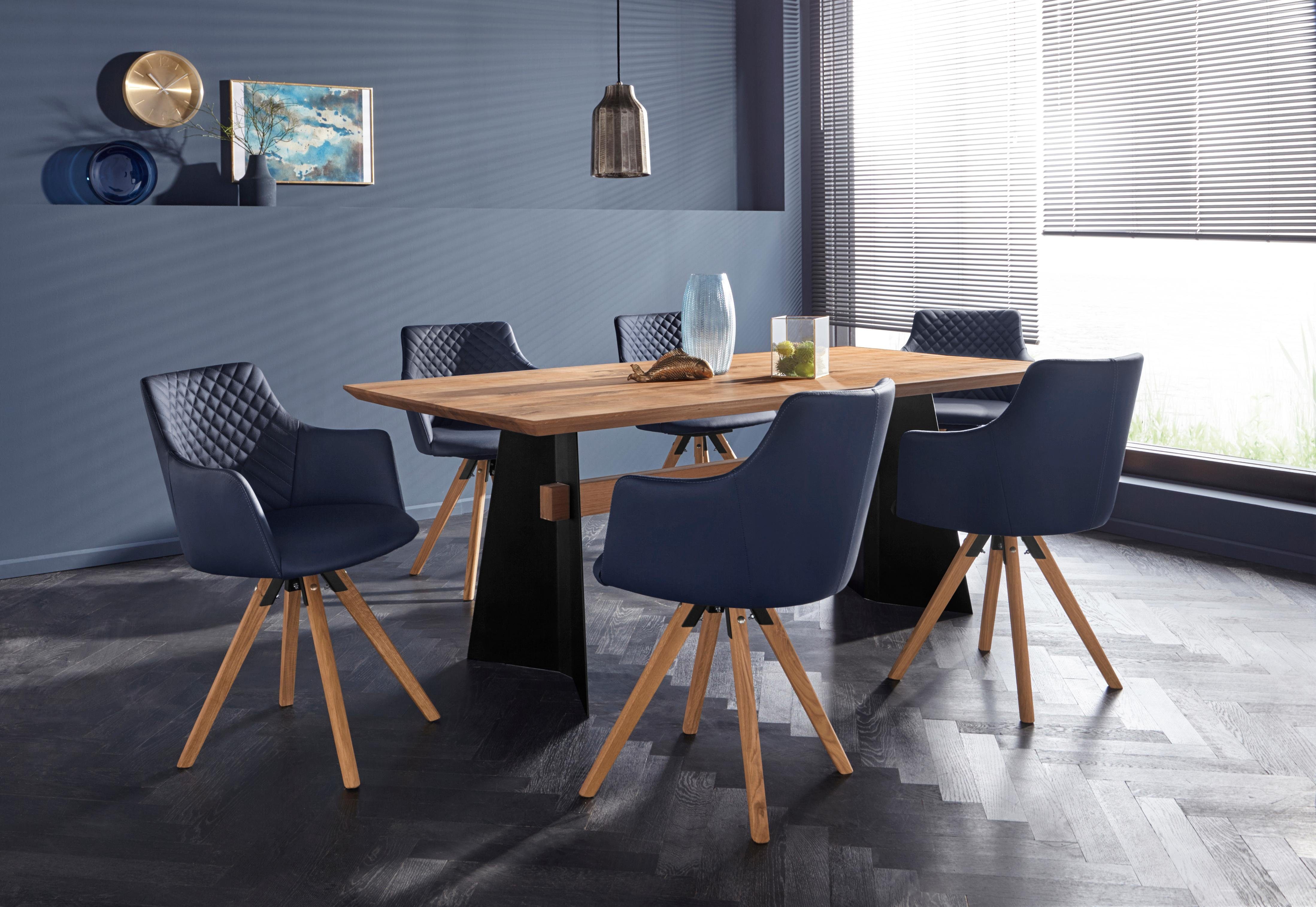 Home affaire Stoel met armleuningen LISABON met draaifunctie, bekleding van leer, frame van eiken massief hout geolied (set, 2 stuks)