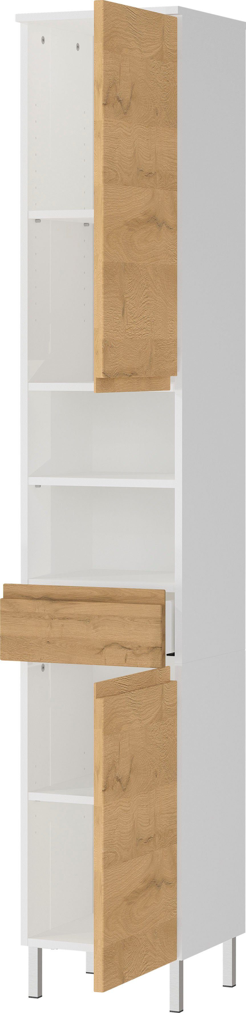 GERMANIA Hoge kast Torrance met verstelbare planken en poten van metaal, greeploos design