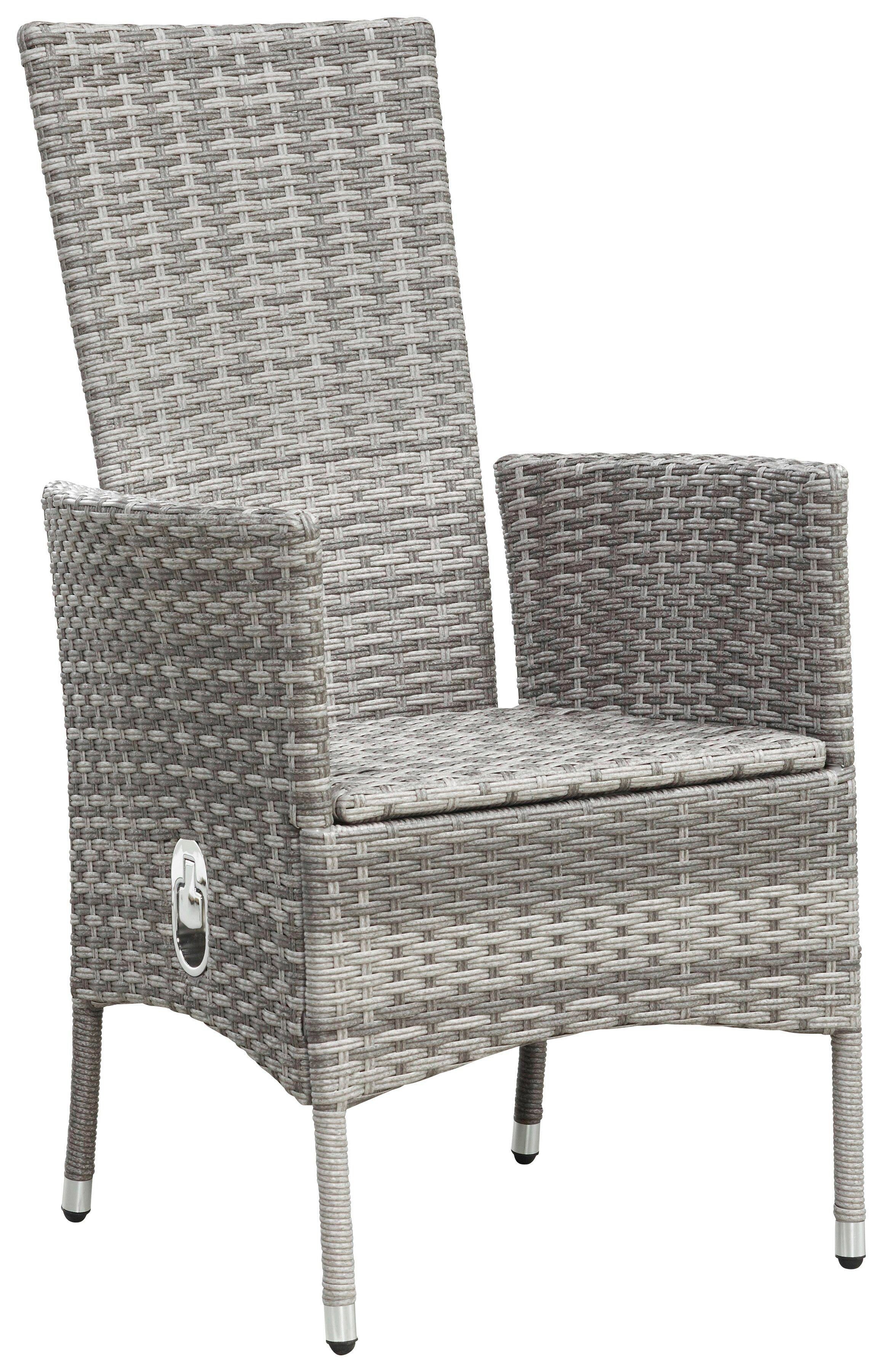 KONIFERA Tuin-eethoek Balkonset "Belluno" Polyrattan, stoelen zijn traploos verstelbaar, grijs, staal (set, 5-delig)