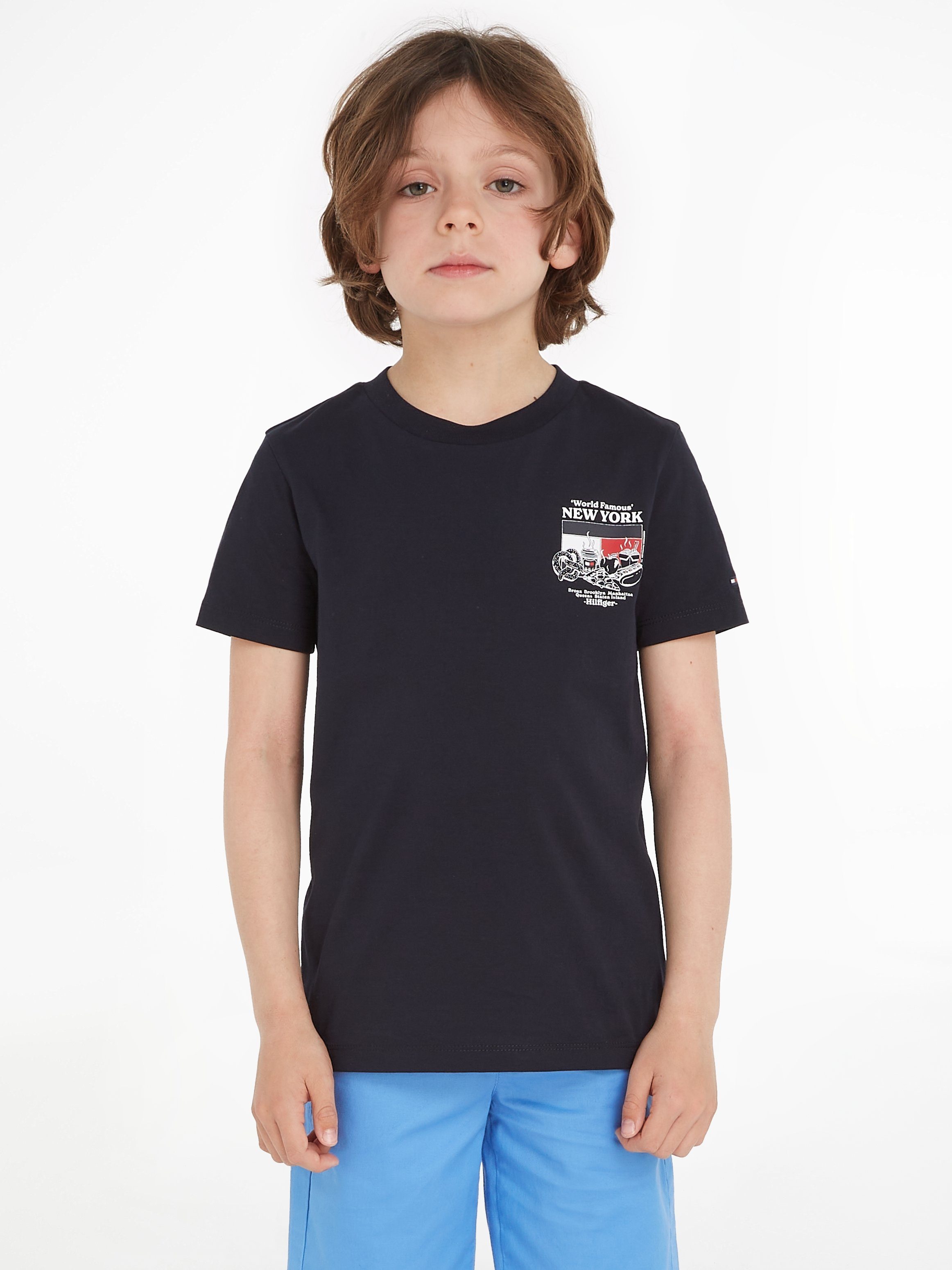 Tommy Hilfiger T-shirt FINEST met logo zwart Jongens Katoen Ronde hals 104