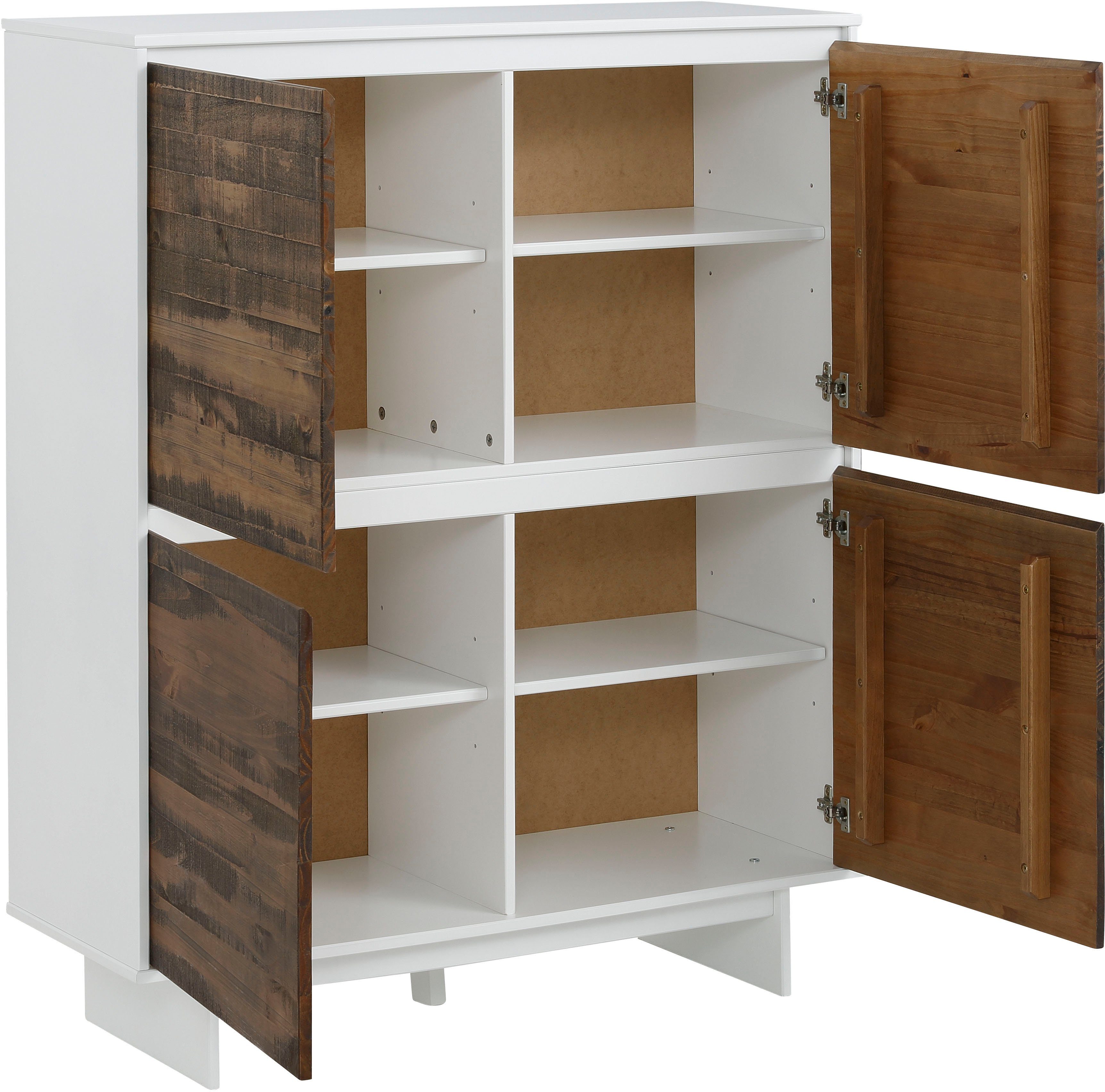 Home affaire Highboard Morgan midischrank hoge kast van massief grenenhout, met ingefreesde verzonken grepen, breedte 120 cm