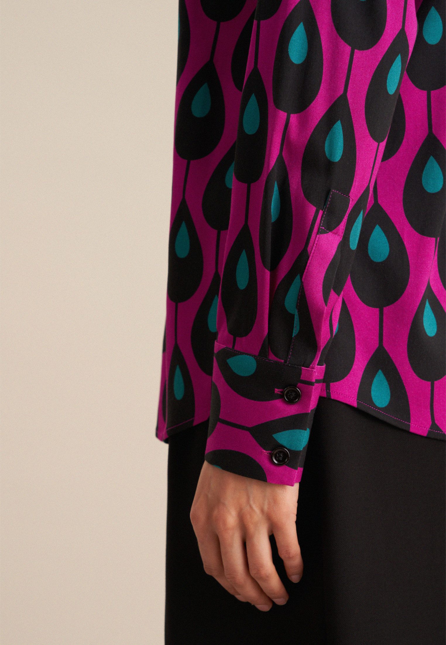 seidensticker Overhemdblouse Zwarte roos Lange mouwen kraag print