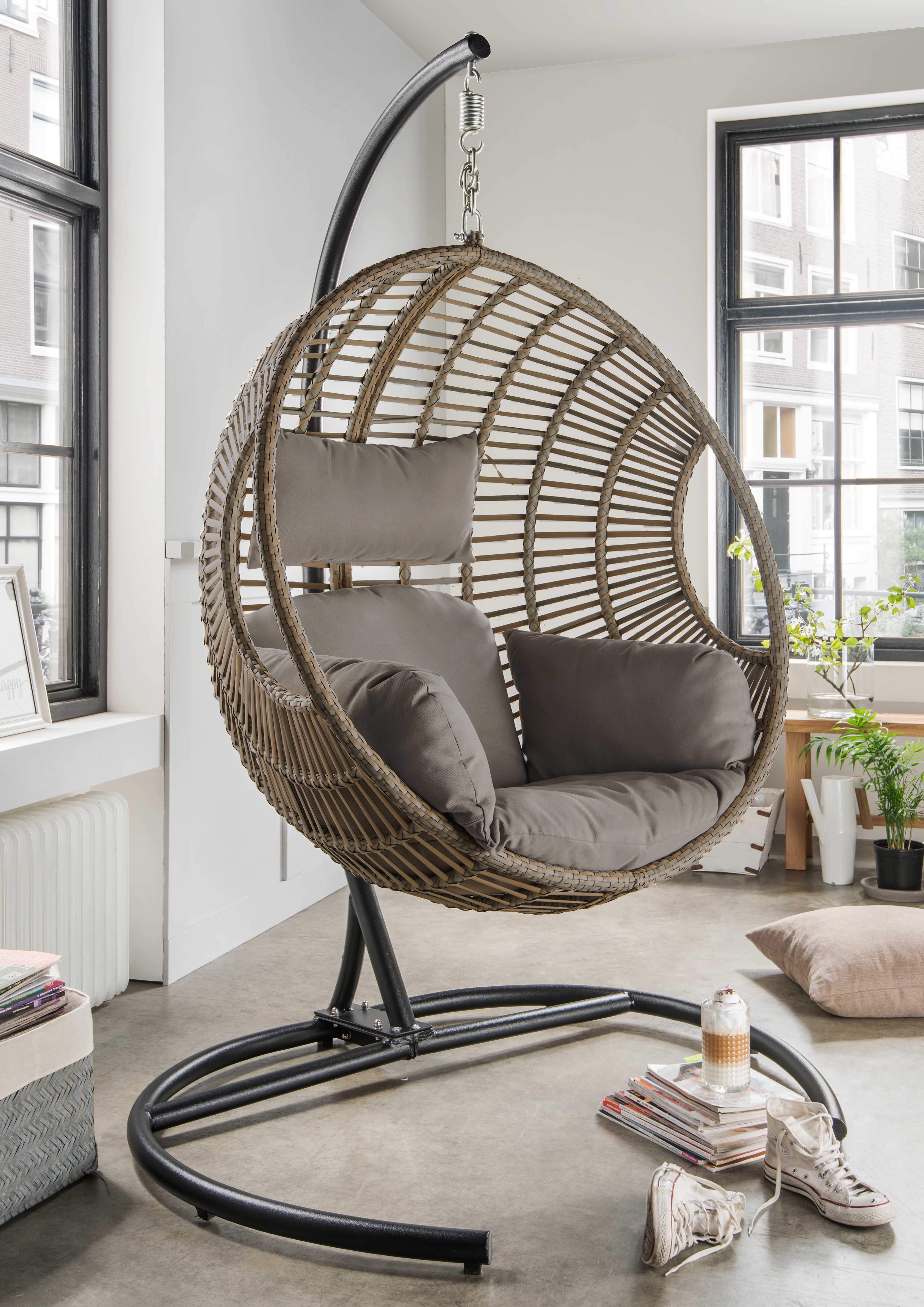 destiny hangstoel coco de luxe ii incl. frame, zit- en rugkussen, belastbaar tot 110 kg grijs