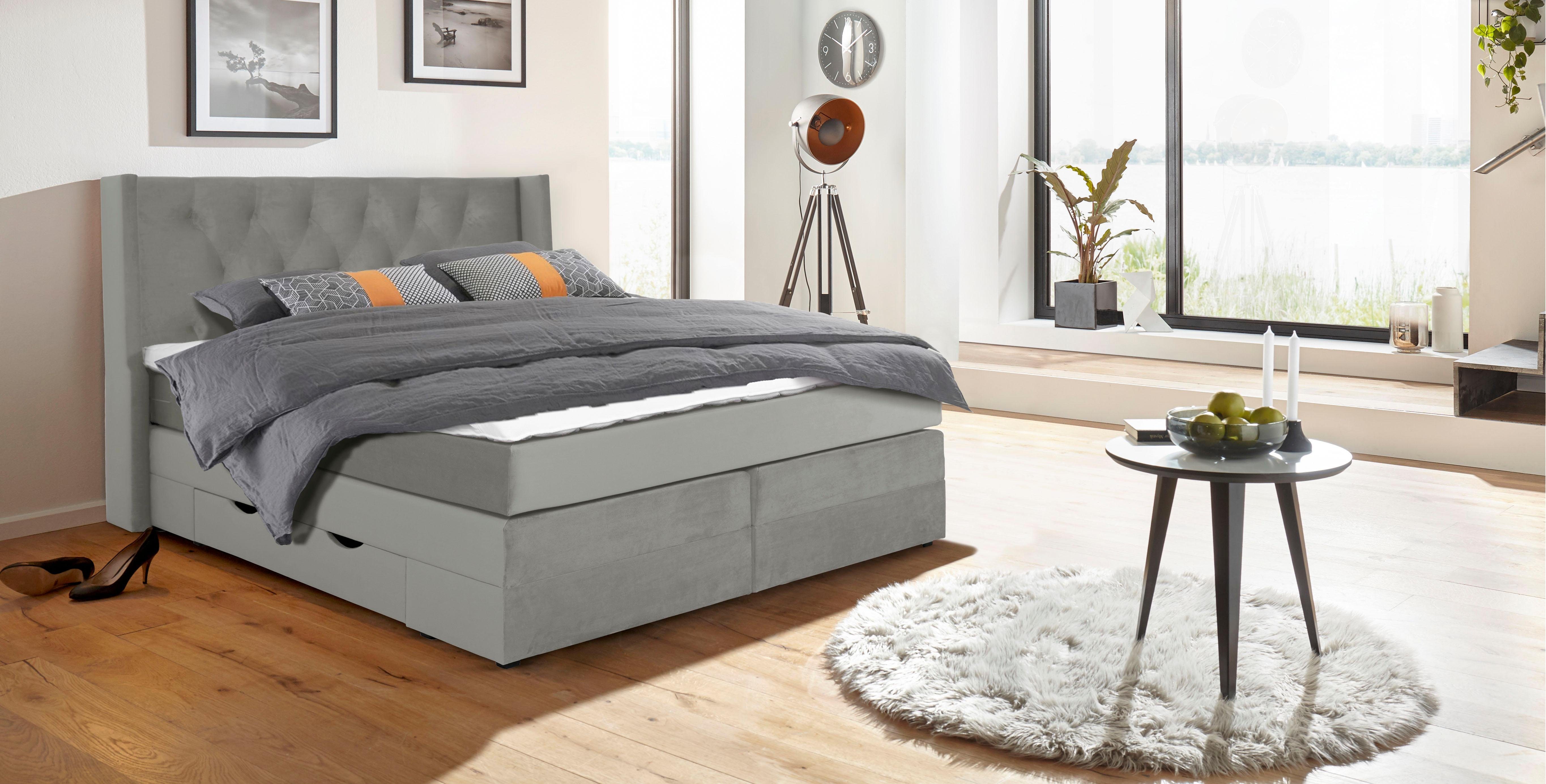 Places of Style Boxspring Elegance met mooie capitonnage, in de hardheden h2 & h3, inclusief laden boxsprings grijs