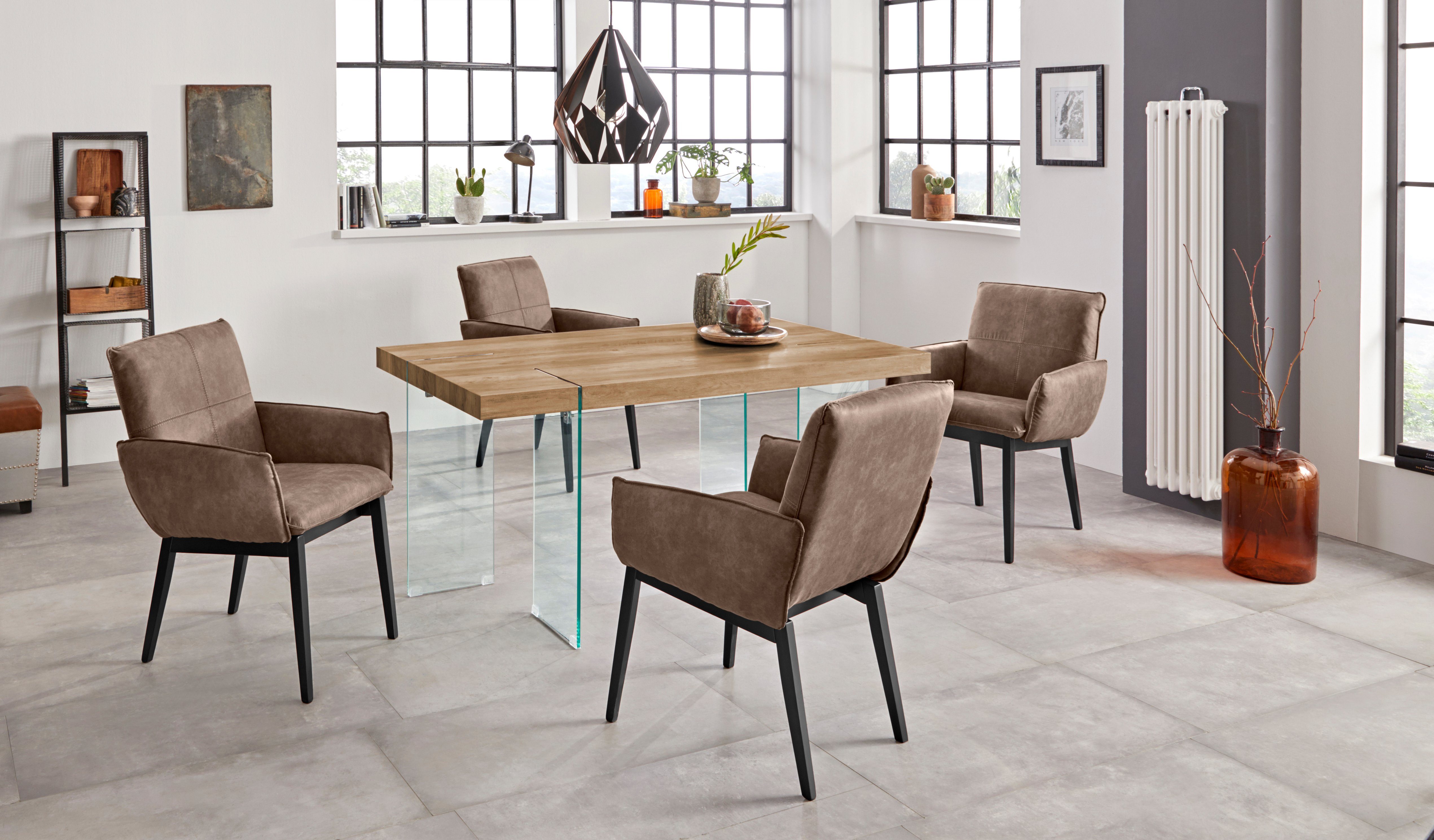 Home affaire Stoel met armleuningen Model 6 Bekleding van microvezel of leer, frame is beuken in zwart gelakt (2 stuks)