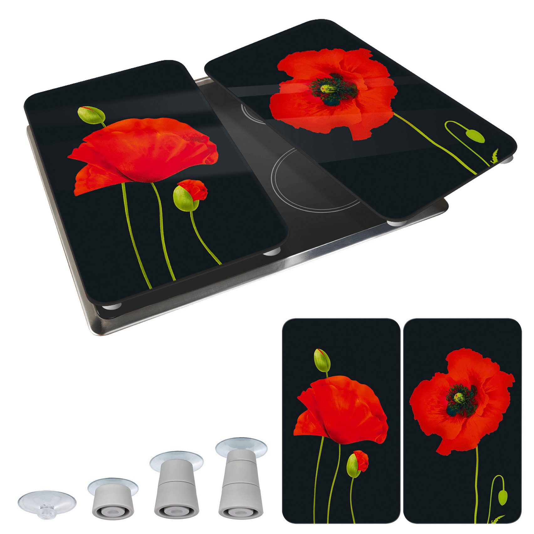 WENKO Kookplaatdeksel Universal Model Mohn Kookplaatafdekking voor alle soorten kookplaten, krasvast, met antislipvoetjes (set, 2-delig)