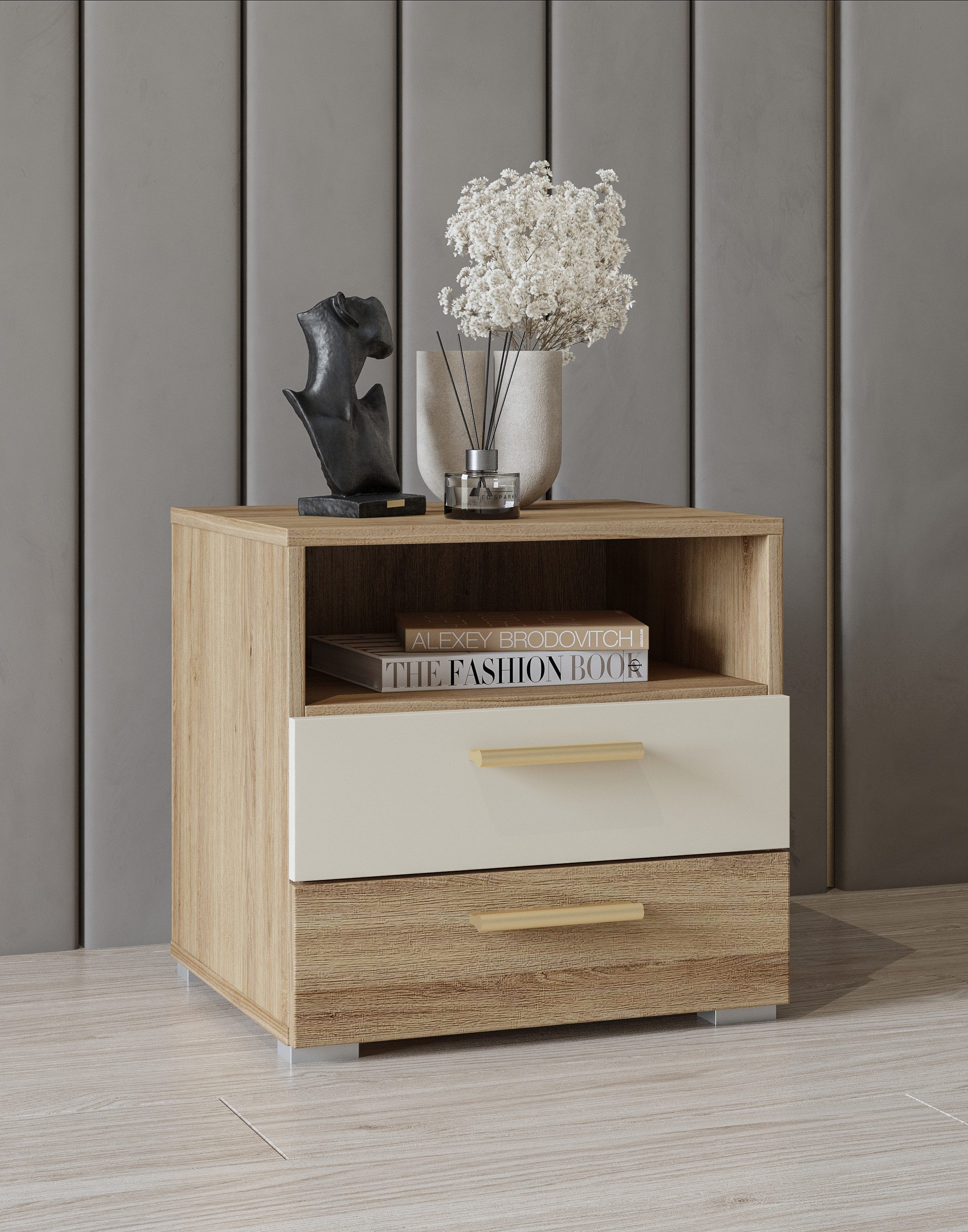 Home affaire Nachtkastje Bitry, breedte 46 cm, moderne nachtkast met 2 lades