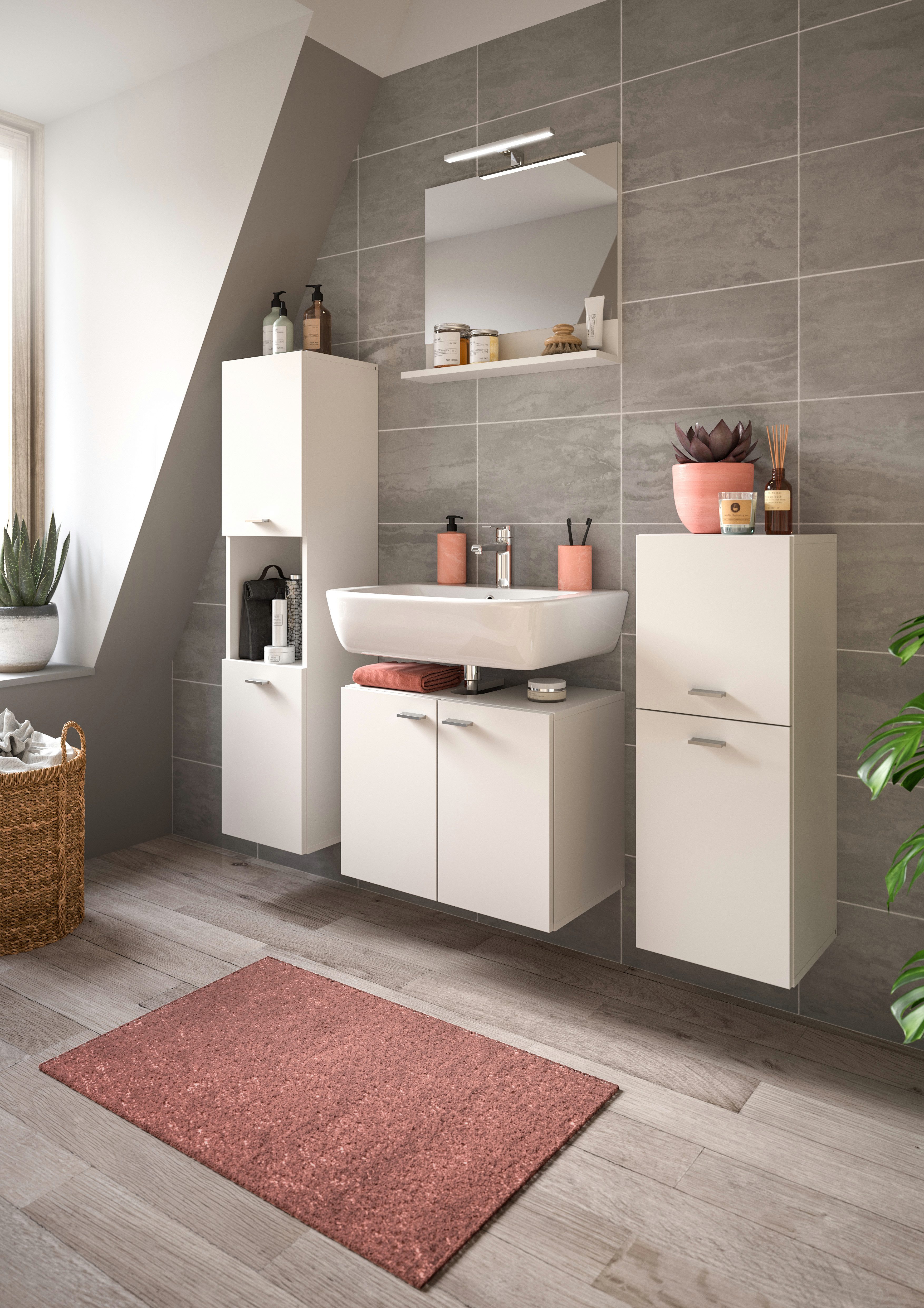 welltime Hoge kast Tampa, hoogte 125cm, hangend of staand te monteren Badkamerkast, hangkast badkamer, badkamer, badkamermeubels
