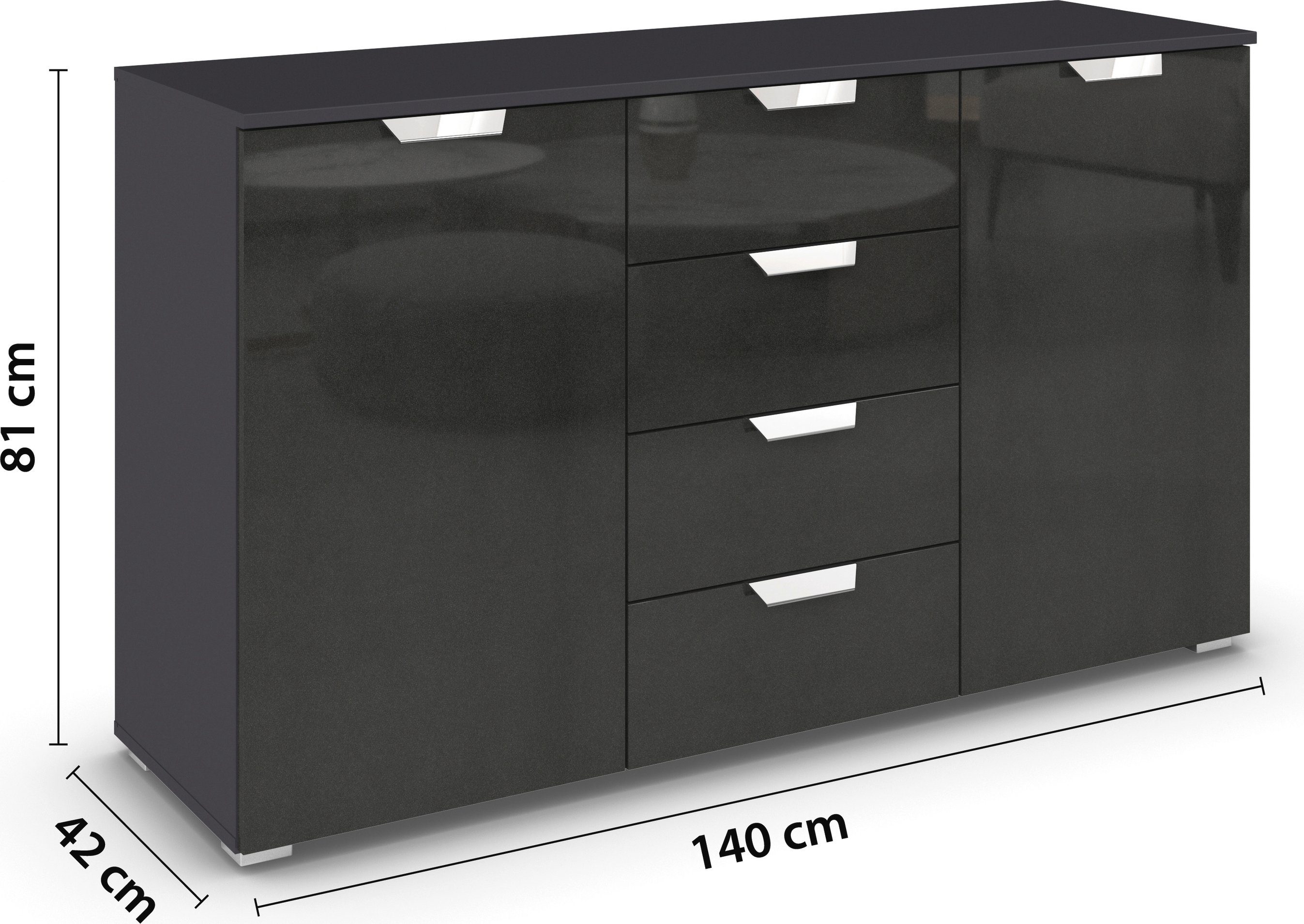 rauch Kast met laden en deuren Glamour by Aditio met hoogglansfront, 4 laden met soft-closefunctie