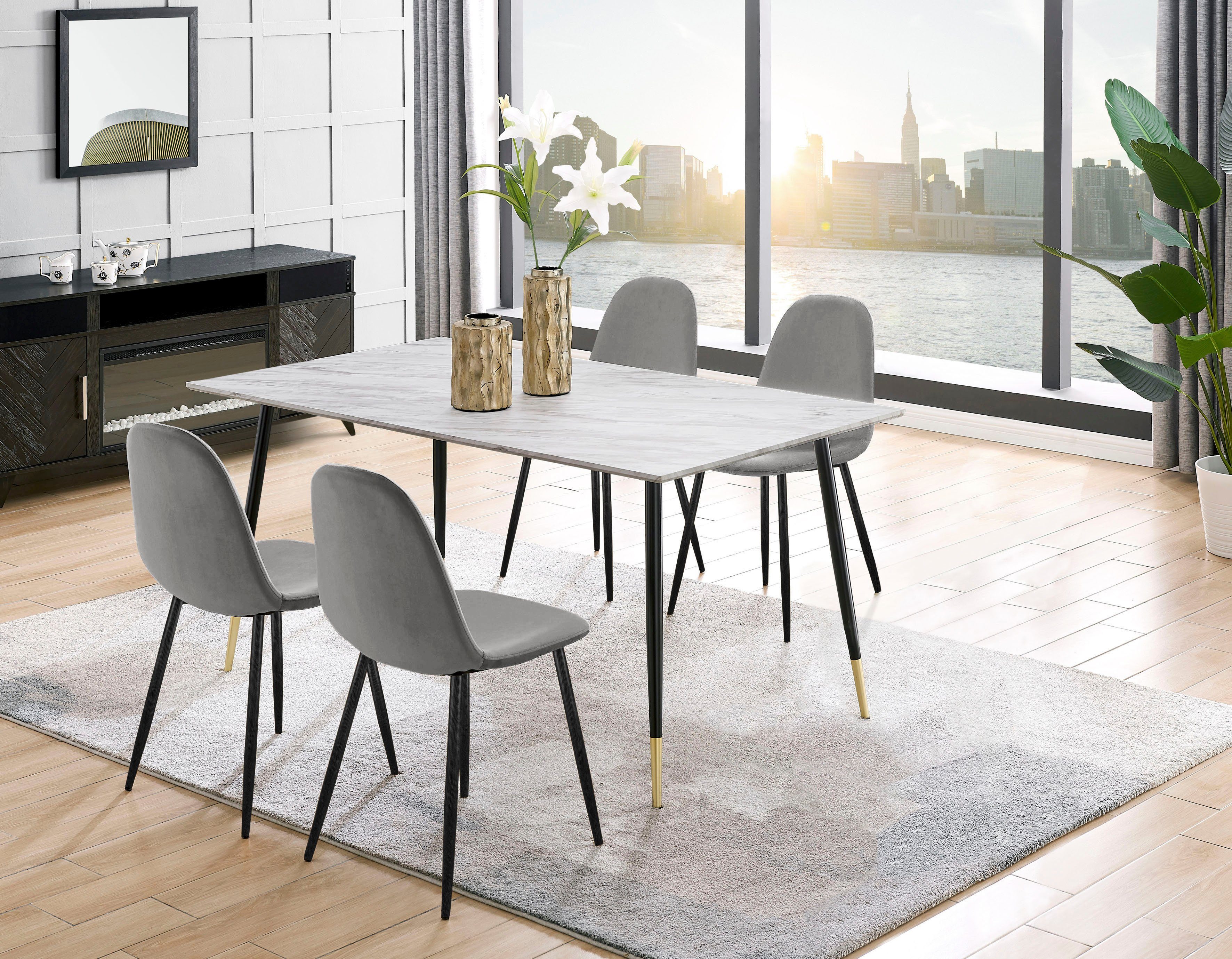 Leonique Eethoek Eadwine bestaand uit eadwine-eettafel 160 cm en 4 eadwine-eetkamerstoelen (set, 5-d