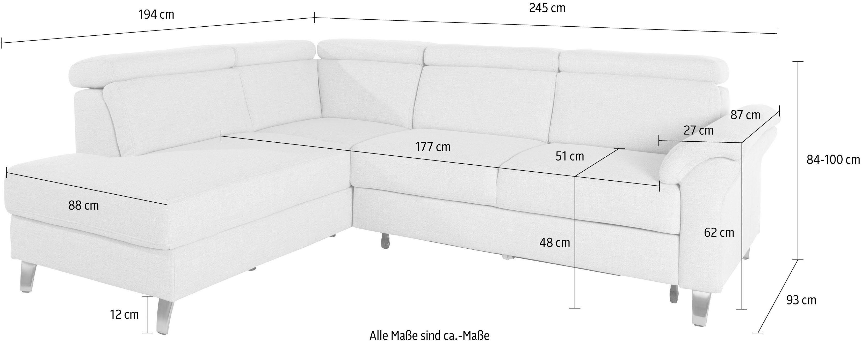 sit&more Hoekbank Arngast L-vorm met verstelbare hoofdsteun en binnenvering