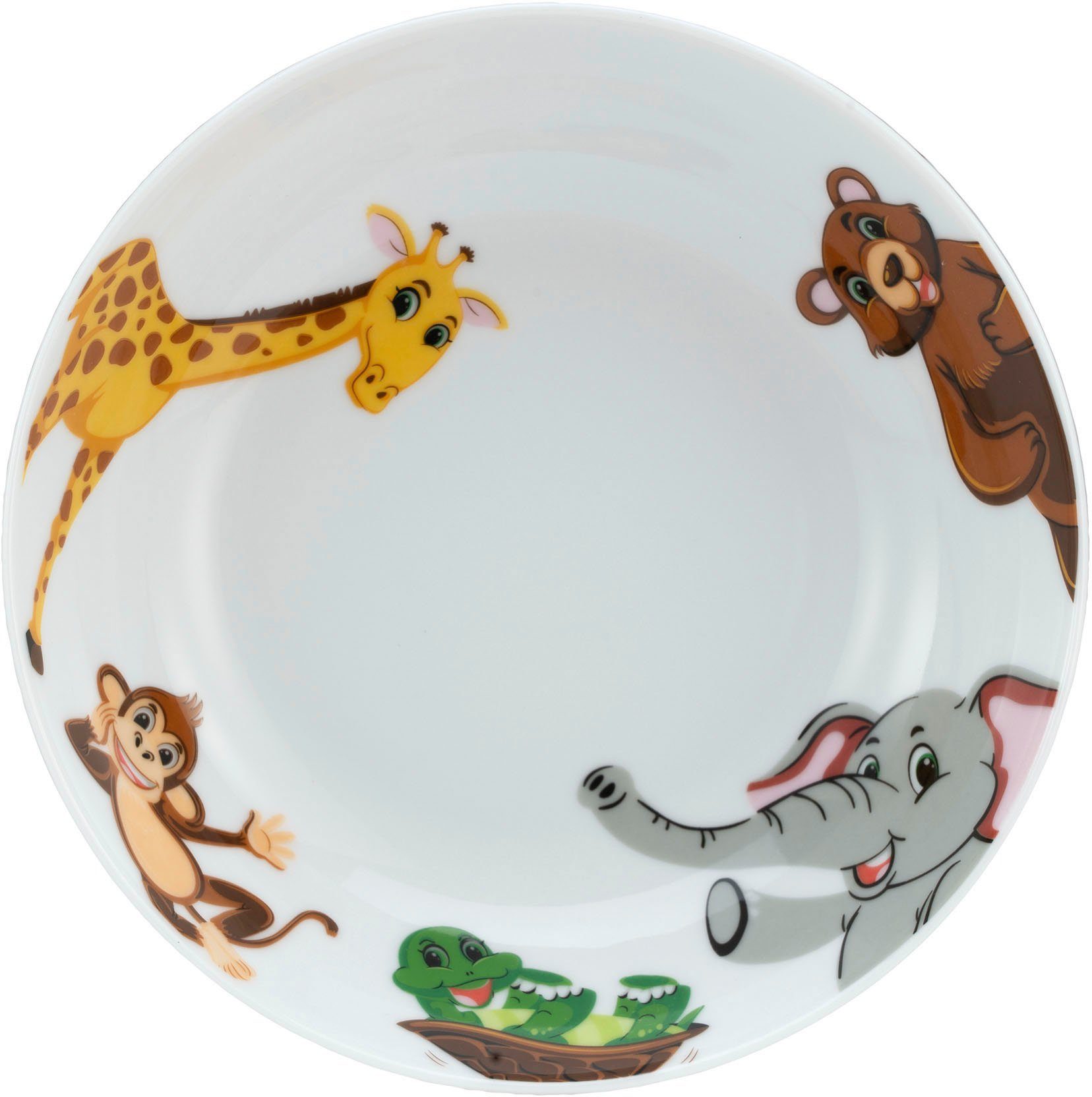 CreaTable Kinderservies-set Zoo Decor met leuke dierentuinbewoners, Made in Europe, 3 delen, voor 1 persoon (set, 3-delig)