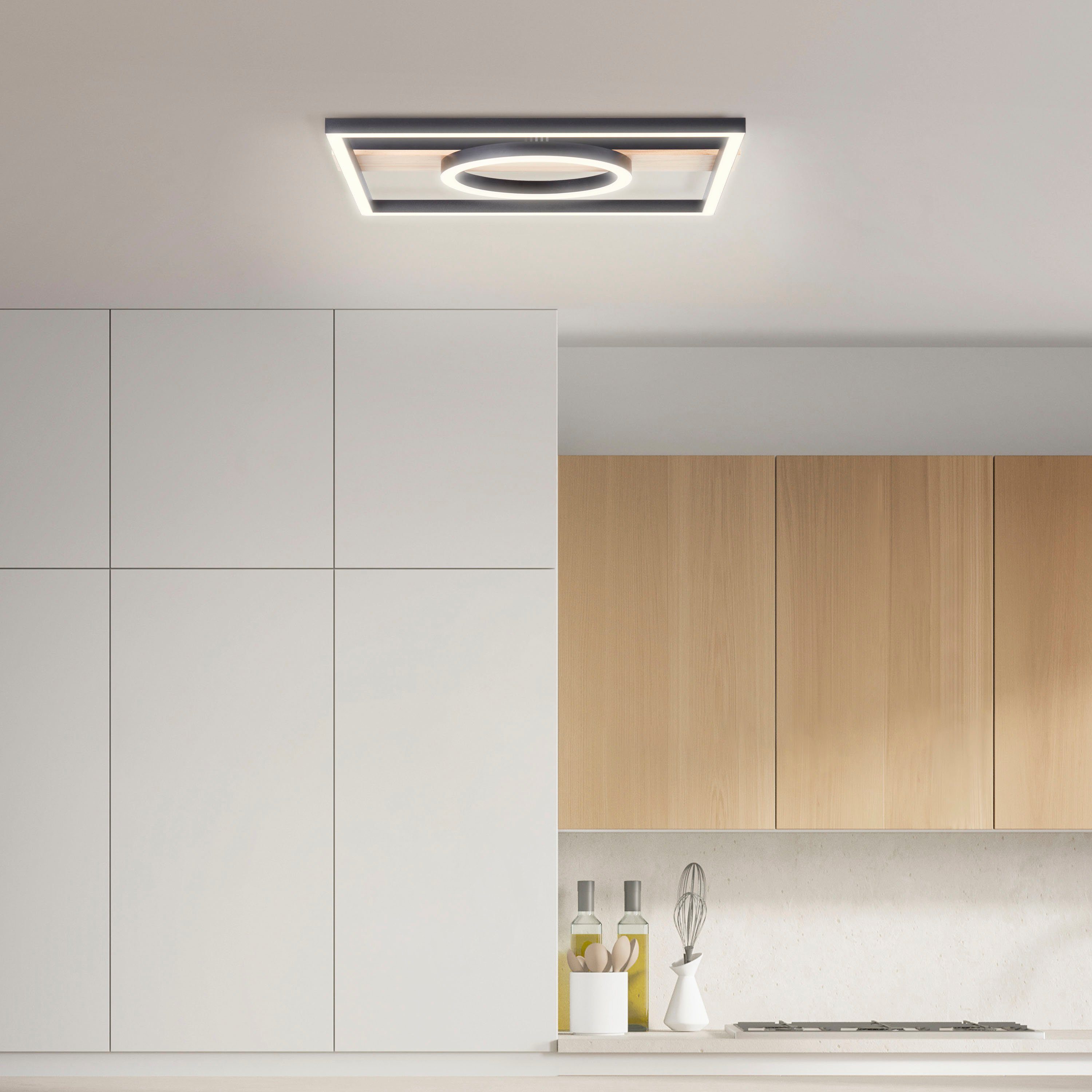 my home Led-plafondlamp Lysann plafondlamp 42 x 40 cm, 24 w, 2700 lumen, 3000 k, hout/metaal, bruin/zwart (1 stuk)