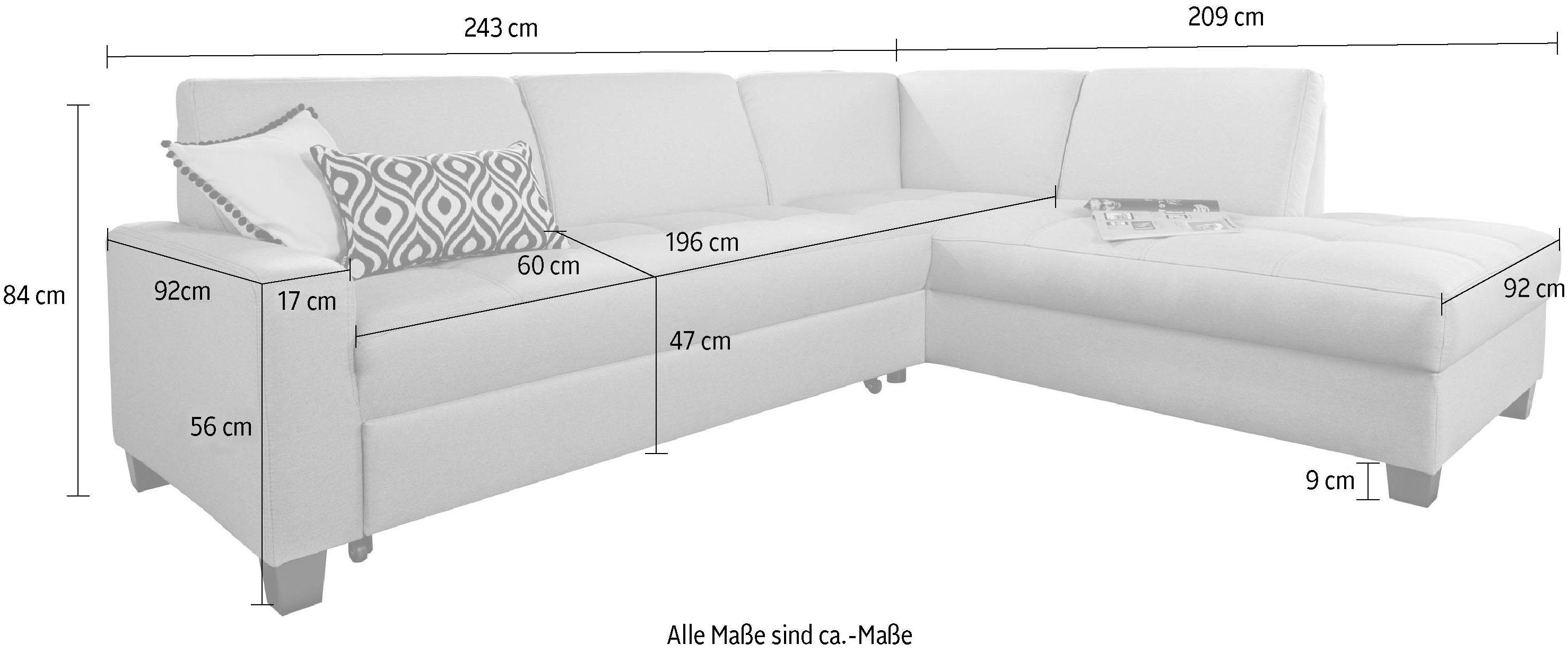 DOMO collection Hoekbank Florentina tijdloos en elegant, zitnaden als designelement, L-vorm