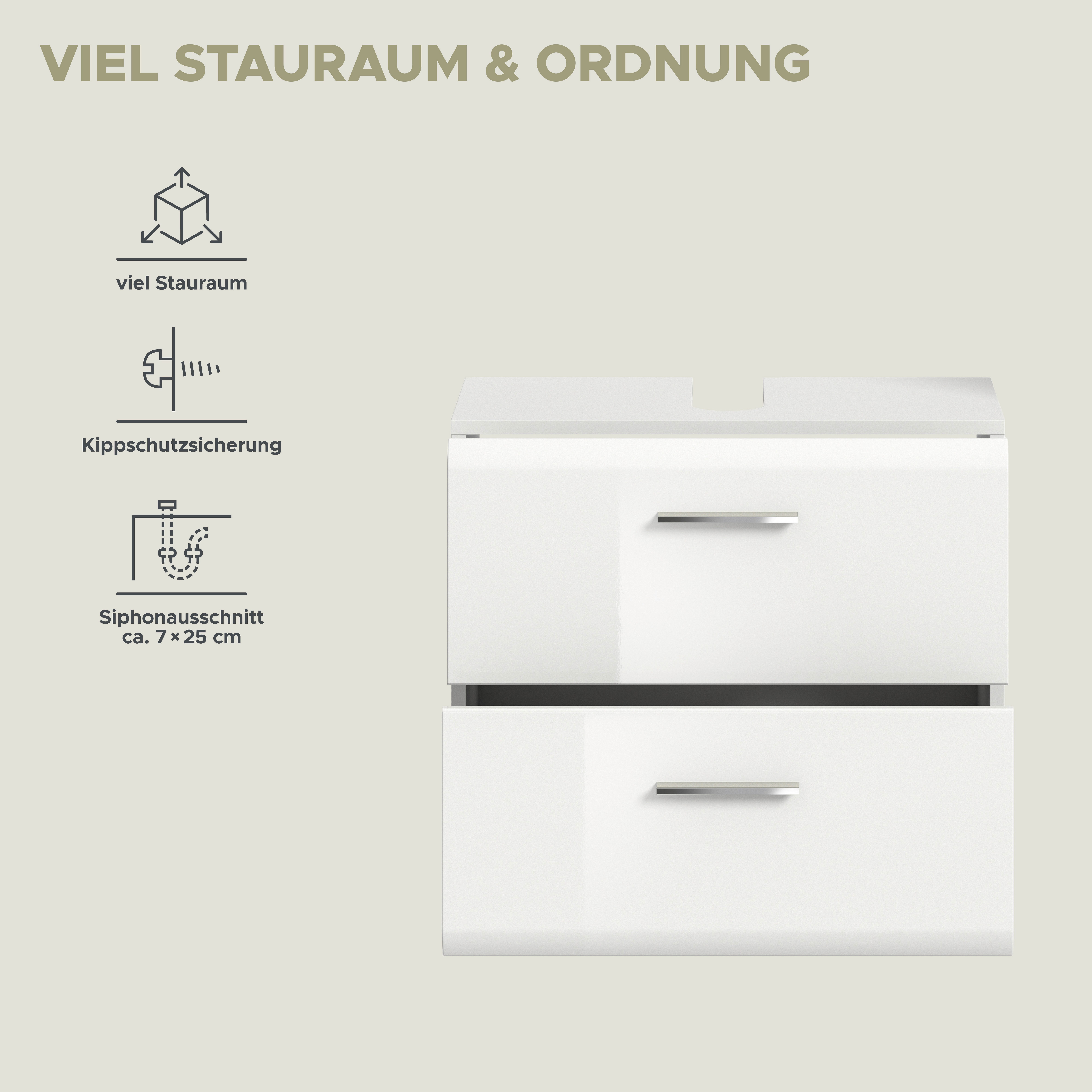 INOSIGN Wastafelonderkast FLORENZ, TOPSELLER!, Breedte 60 cm, 2 lades, incl. sifonaansluiting